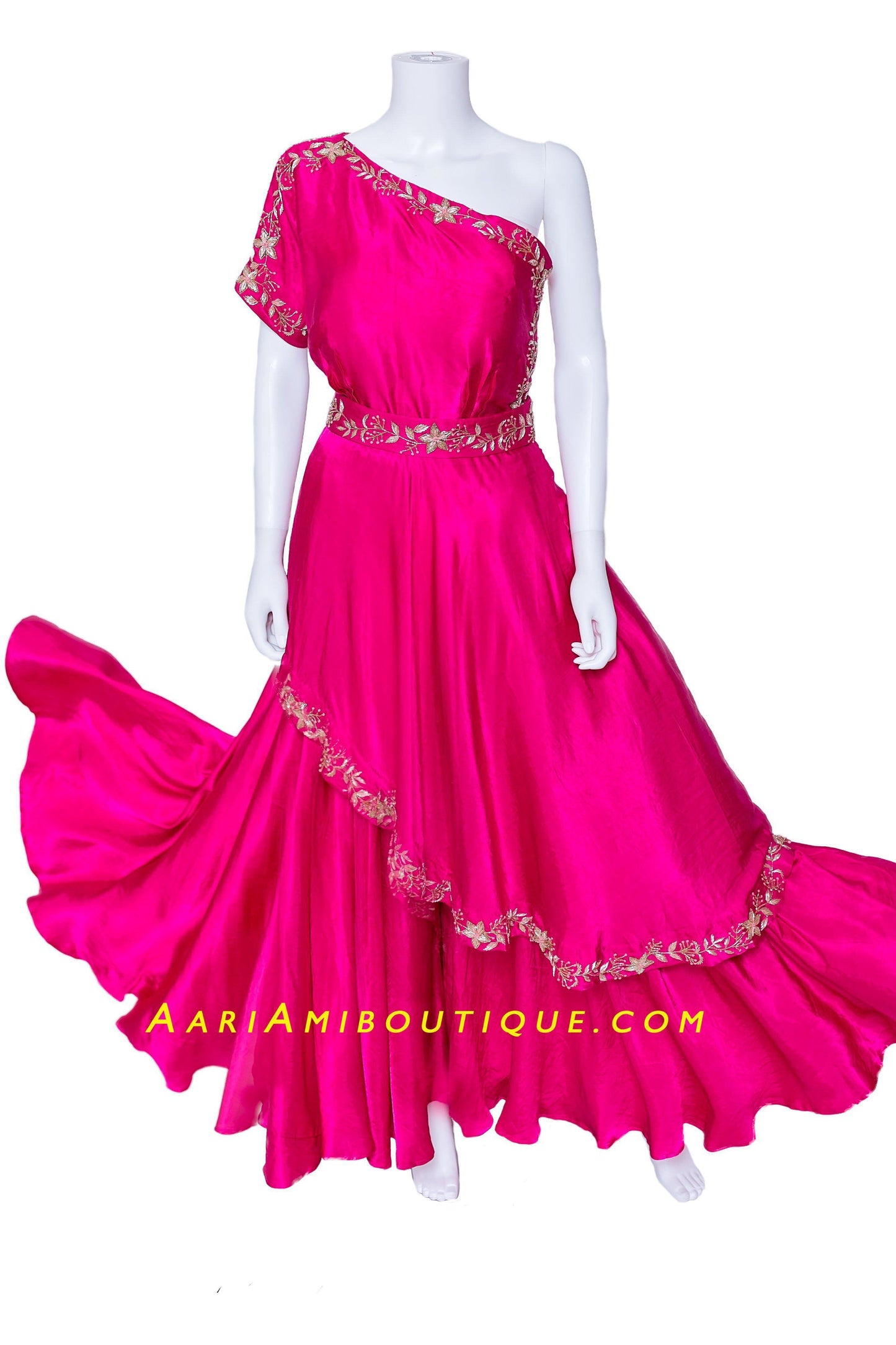 Fuchsia Pink One Shoulder Palazzo Set-AariAmi Boutique