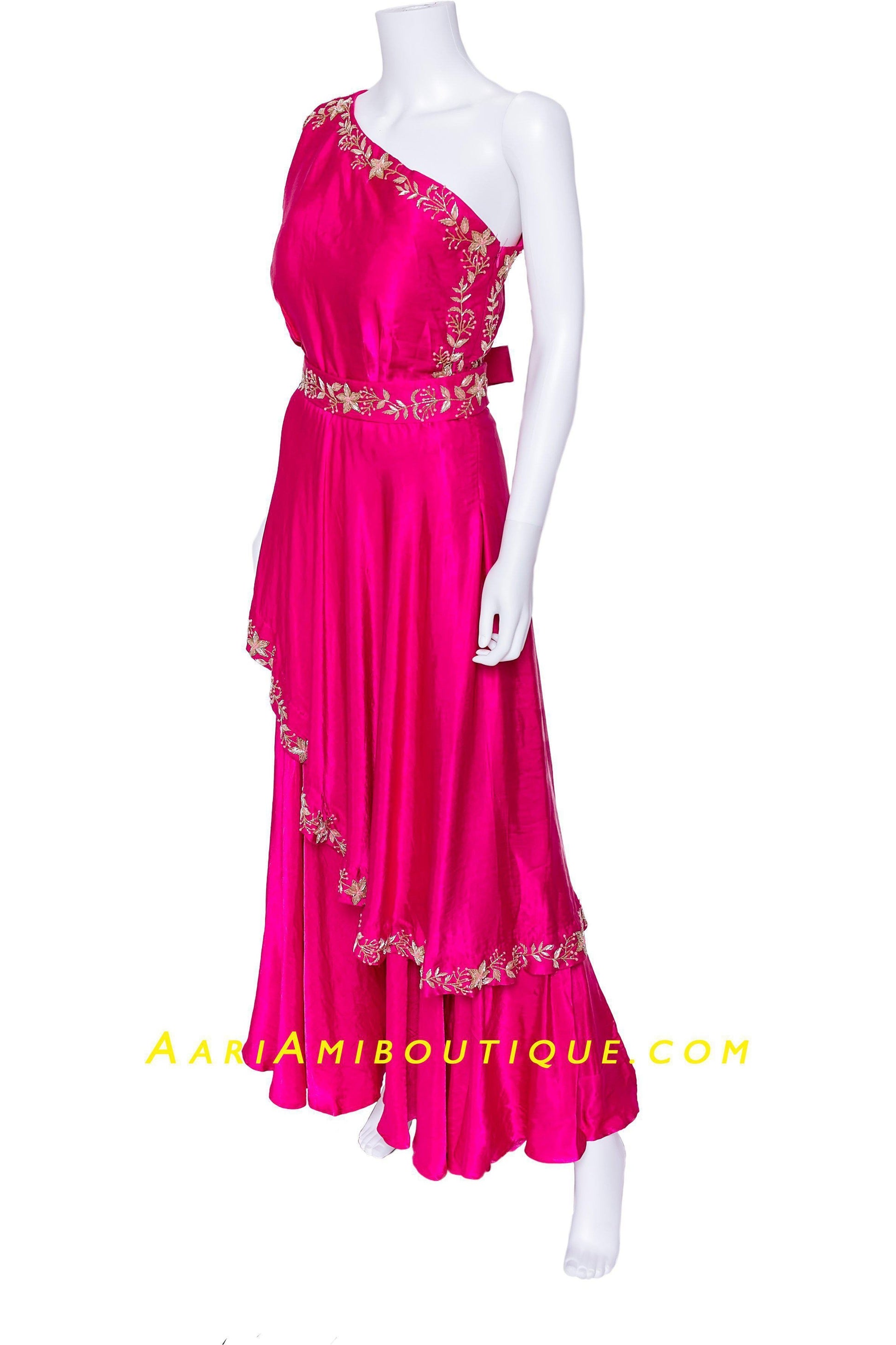 Fuchsia Pink One Shoulder Palazzo Set-AariAmi Boutique