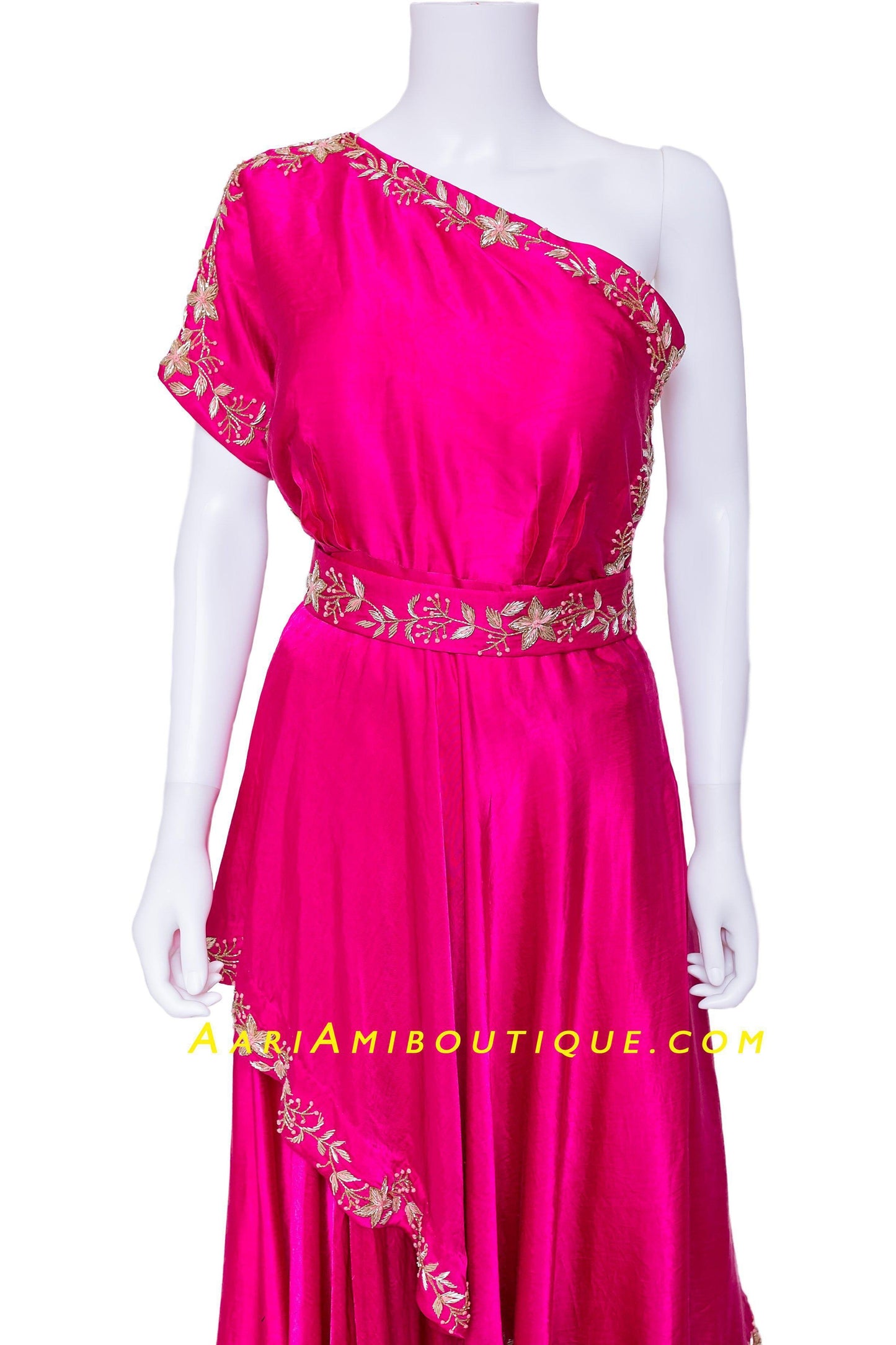 Fuchsia Pink One Shoulder Palazzo Set-AariAmi Boutique