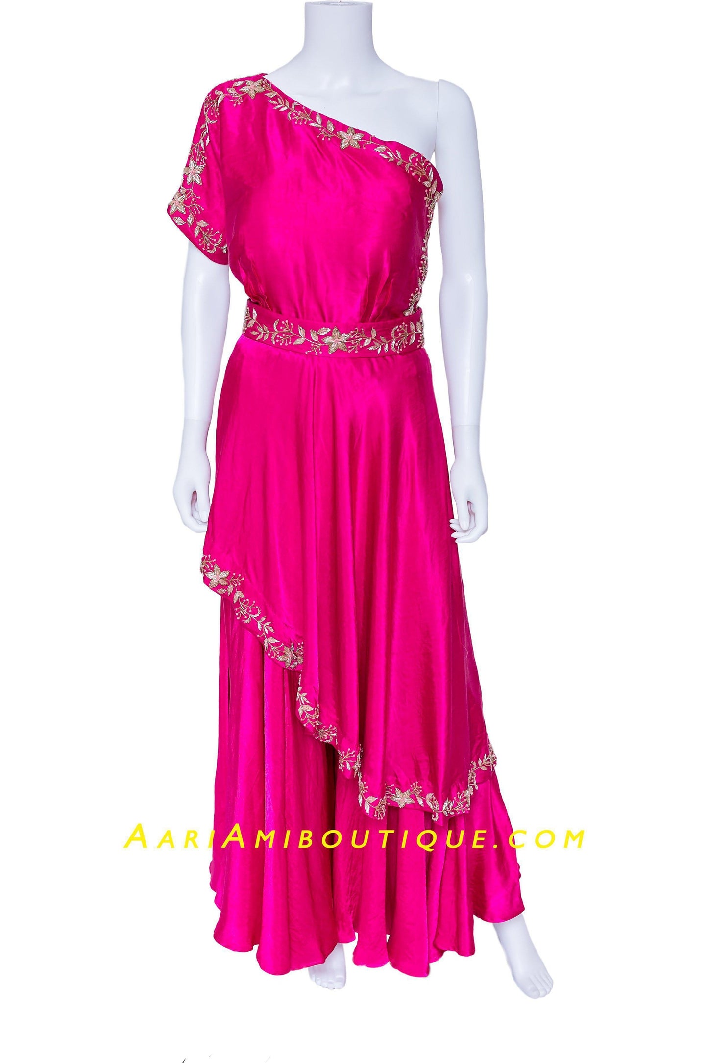 Fuchsia Pink One Shoulder Palazzo Set-AariAmi Boutique