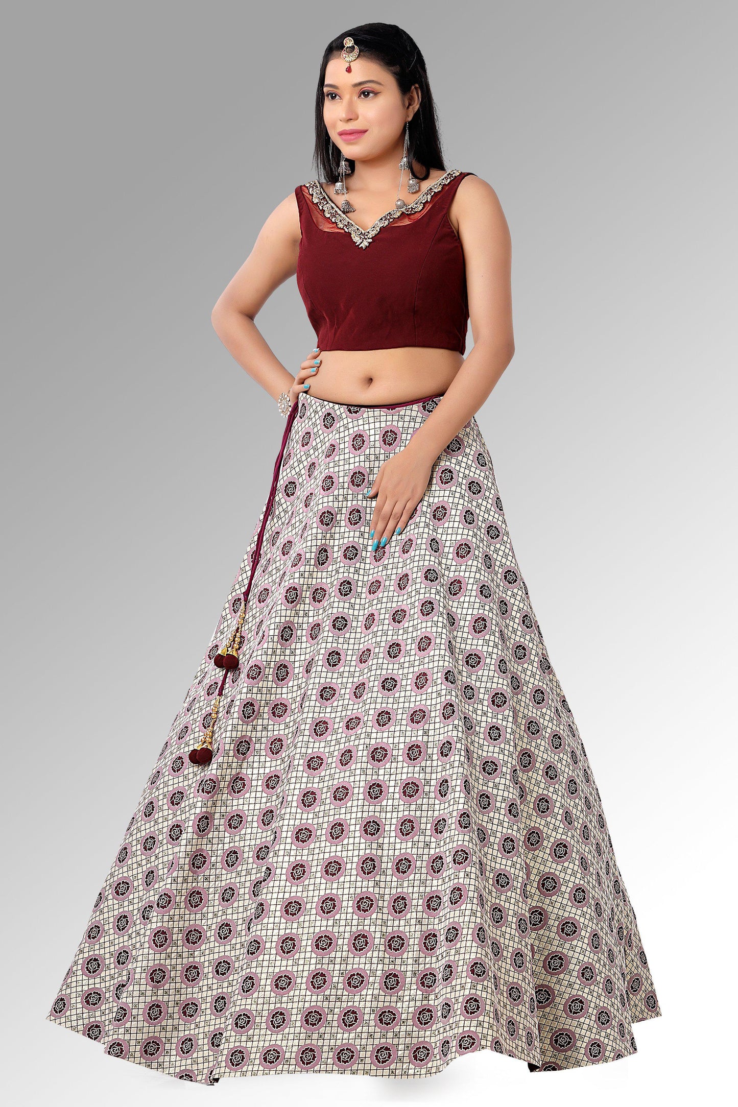 Gold and Maroon Chaniya Choli Set-AariAmi Boutique