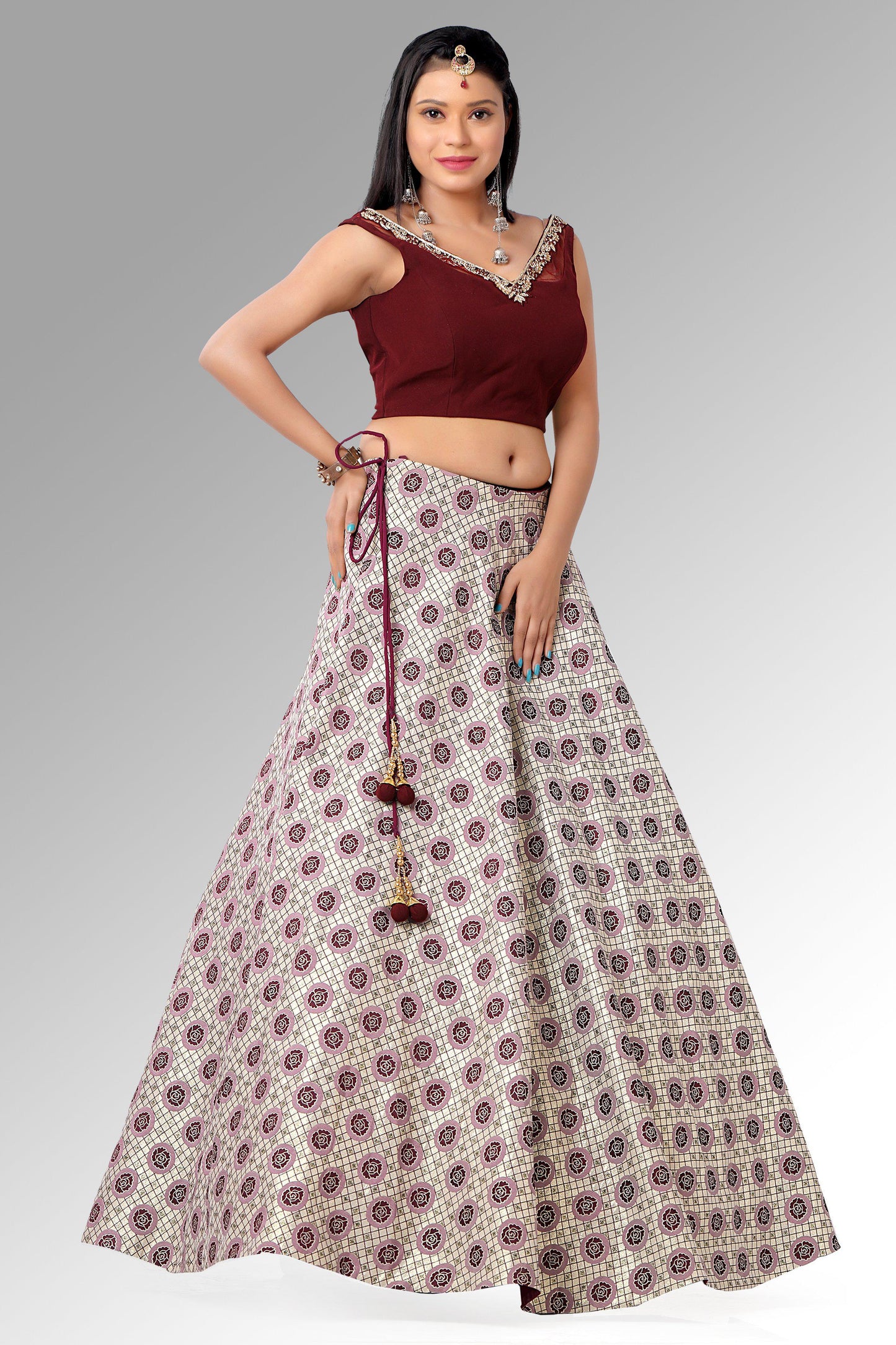 Gold and Maroon Chaniya Choli Set-AariAmi Boutique