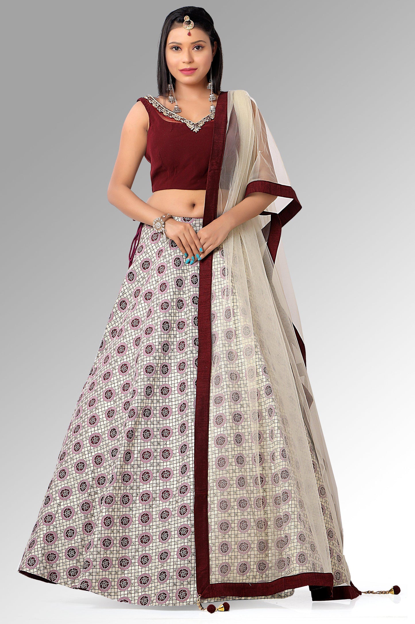 Gold and Maroon Chaniya Choli Set-AariAmi Boutique