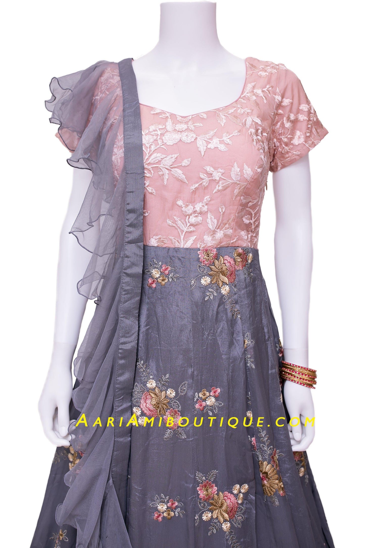 Gorgeous Gray and Peach Anarkali Set-AariAmi Boutique