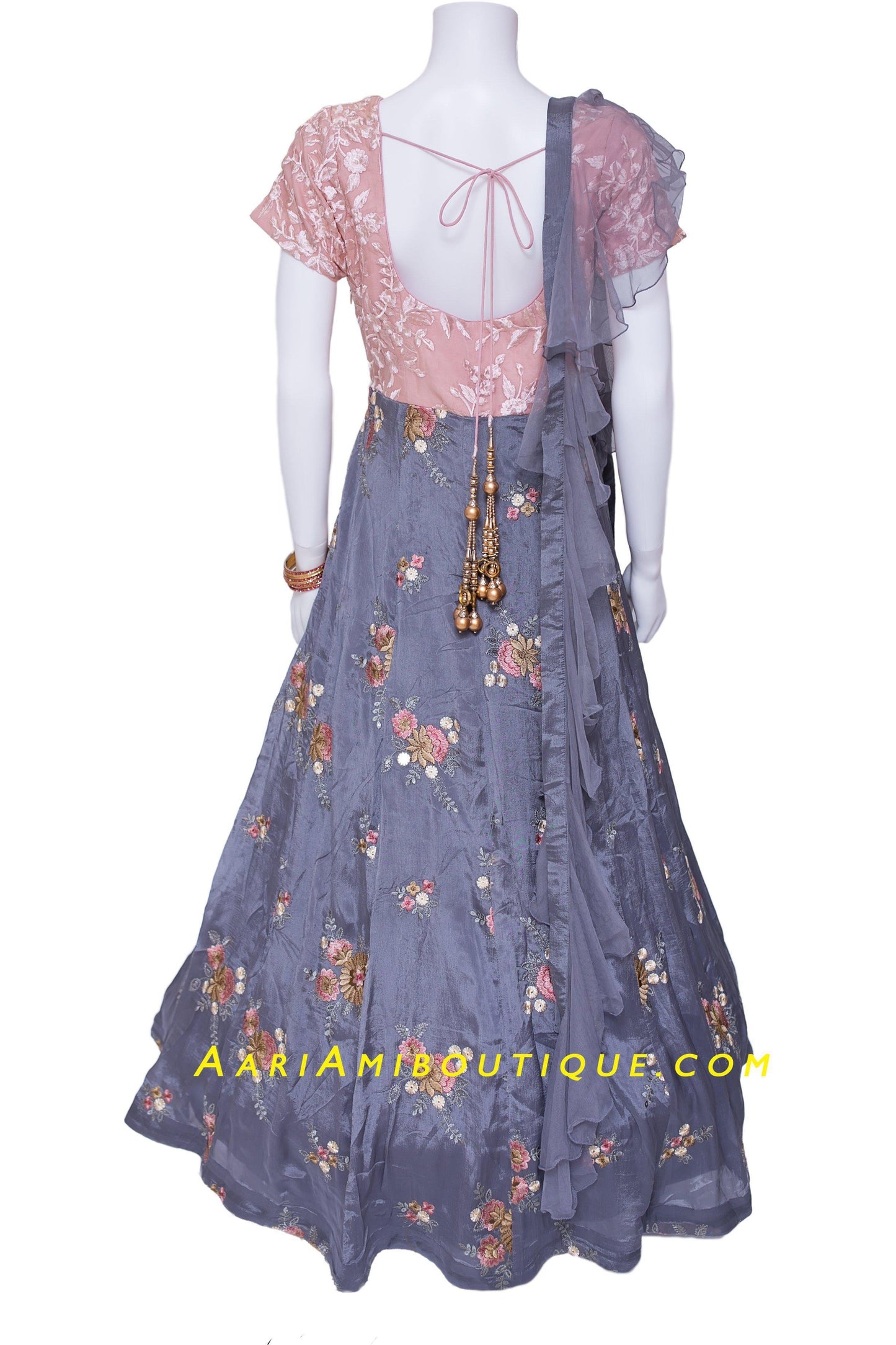 Gorgeous Gray and Peach Anarkali Set-AariAmi Boutique