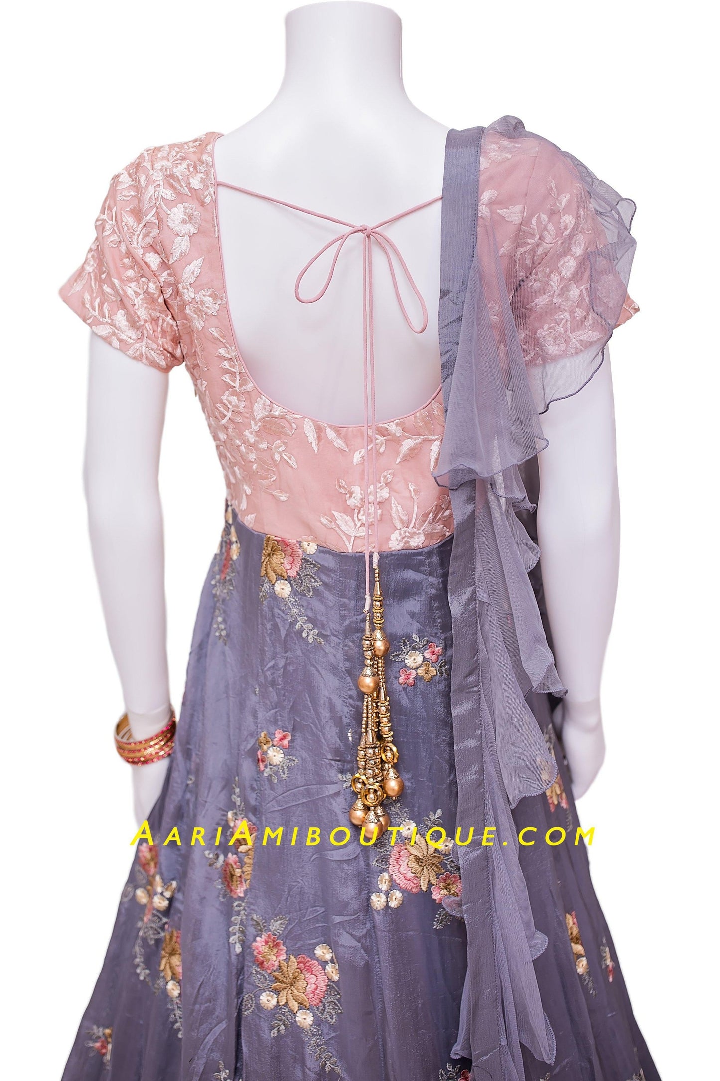 Gorgeous Gray and Peach Anarkali Set-AariAmi Boutique