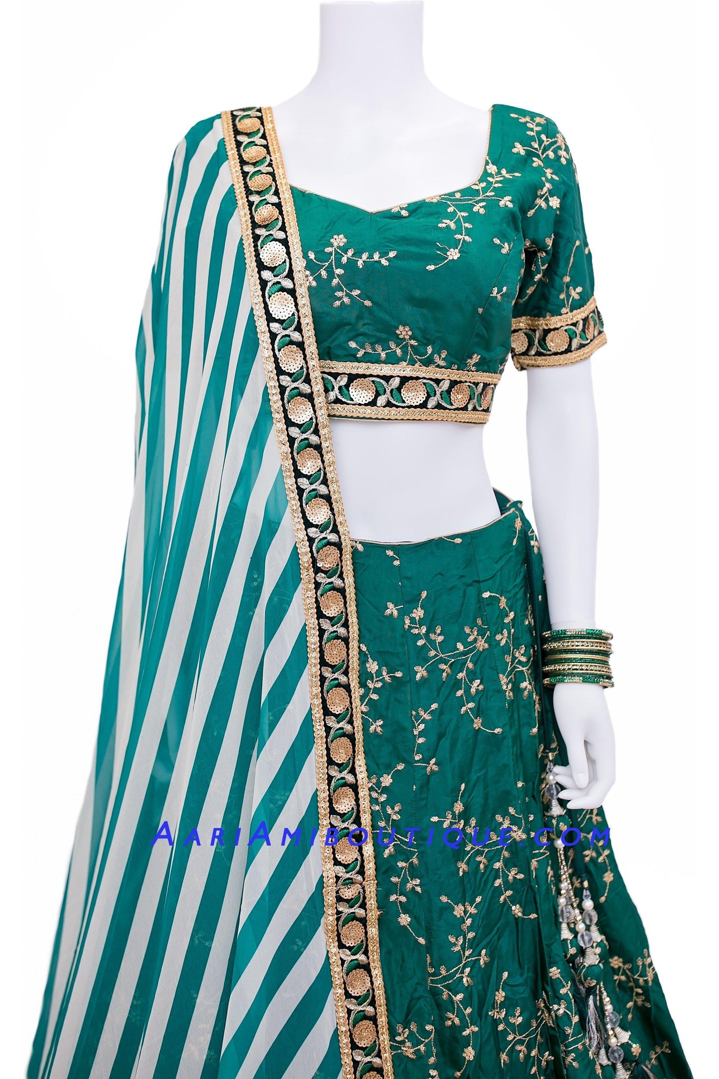 Gorgeous Green Lehenga Set with Leheriya Dupatta-AariAmi Boutique