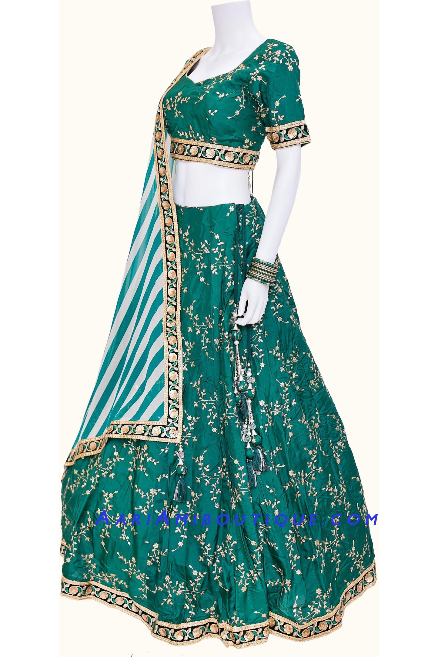 Gorgeous Green Lehenga Set with Leheriya Dupatta-AariAmi Boutique