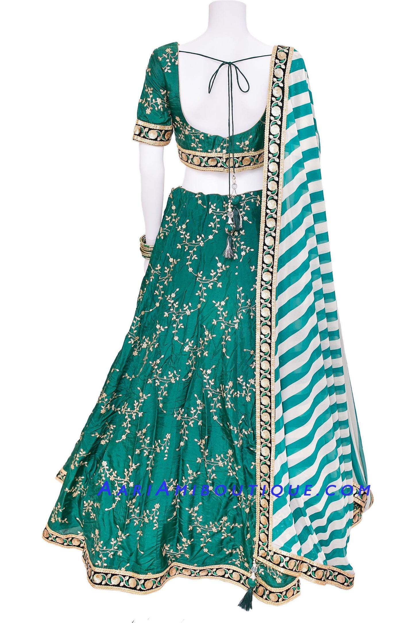 Gorgeous Green Lehenga Set with Leheriya Dupatta-AariAmi Boutique