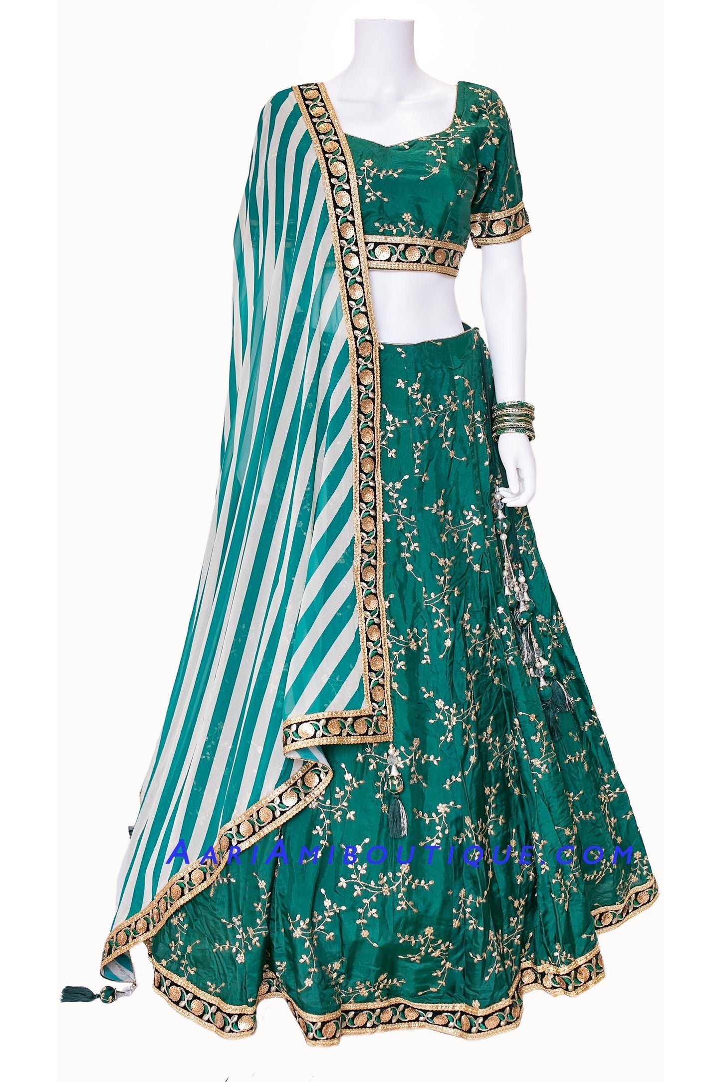 Gorgeous Green Lehenga Set with Leheriya Dupatta-AariAmi Boutique