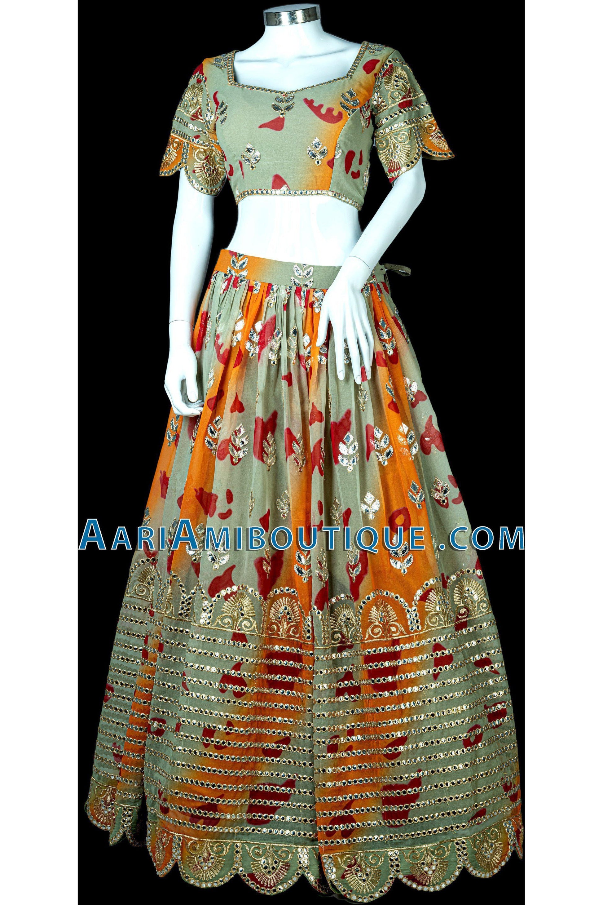 Gorgeous Green Tie-dye Lehenga Set-AariAmi Boutique