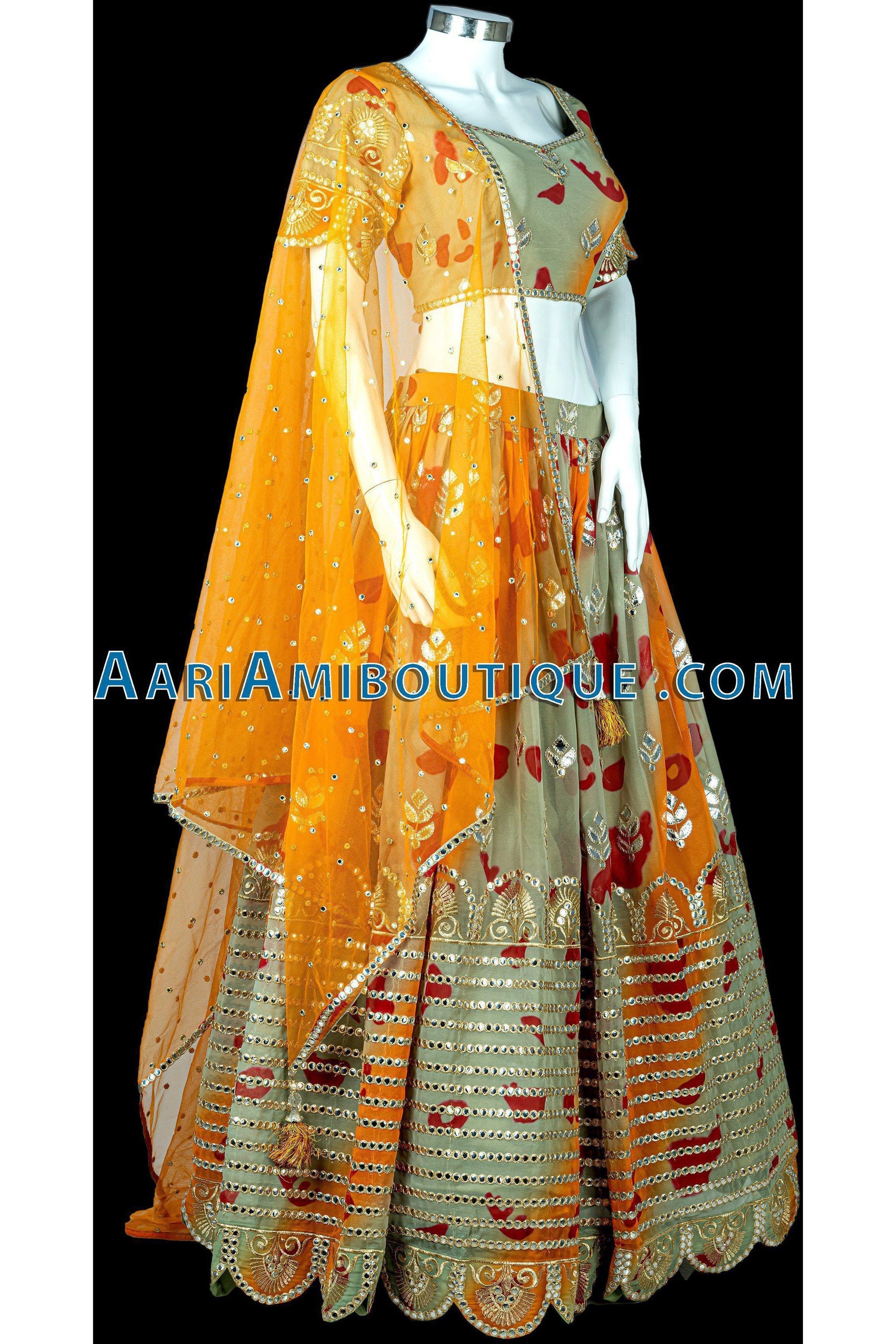 Gorgeous Green Tie-dye Lehenga Set-AariAmi Boutique