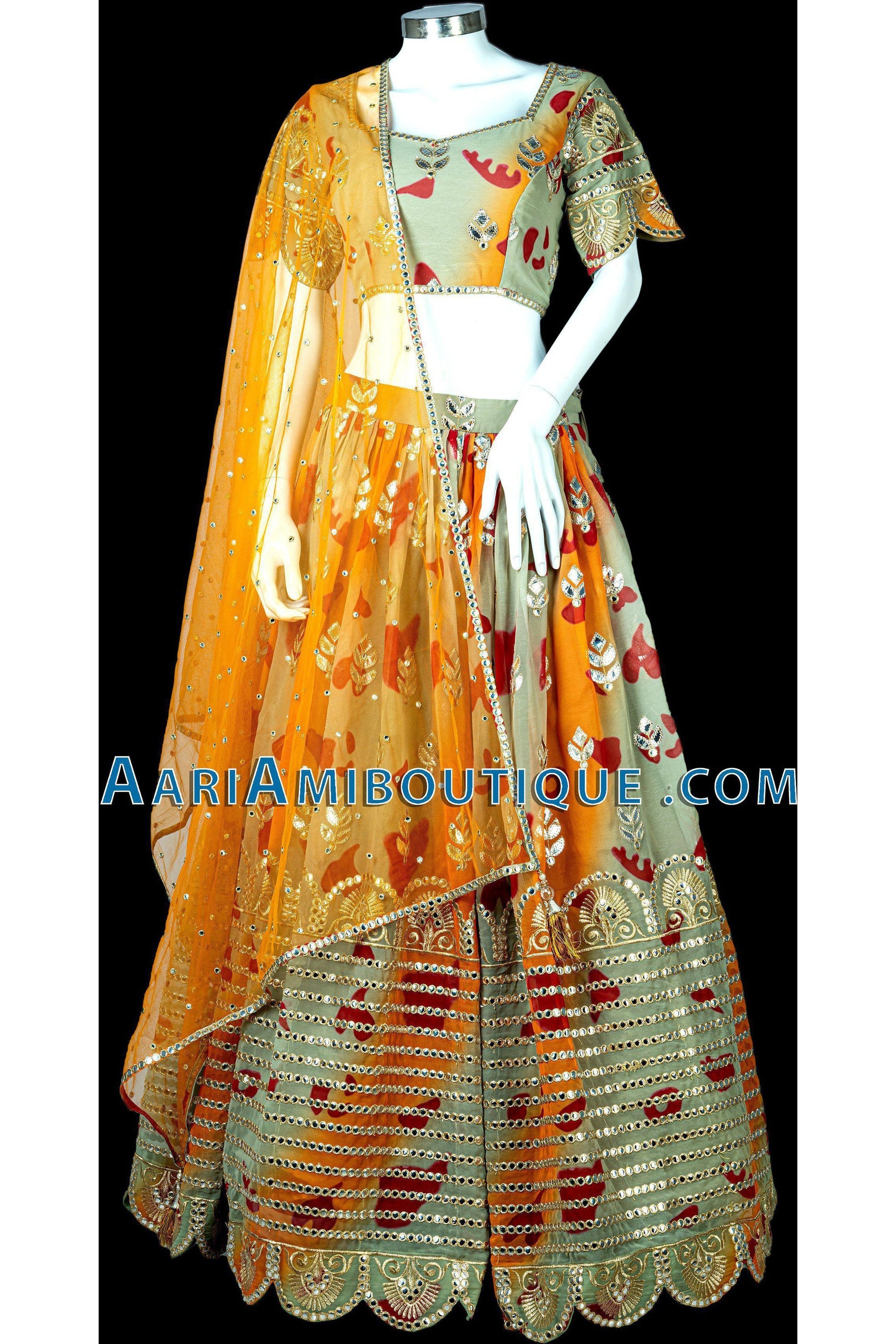 Gorgeous Green Tie-dye Lehenga Set-AariAmi Boutique