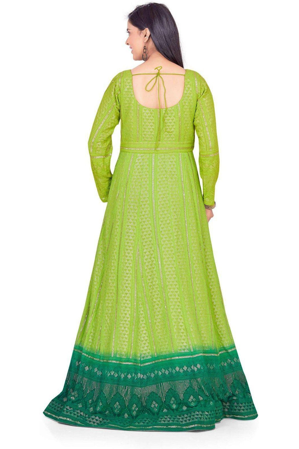 Gorgeous Ombre Green Lucknowi Anarkali Set-AariAmi Boutique