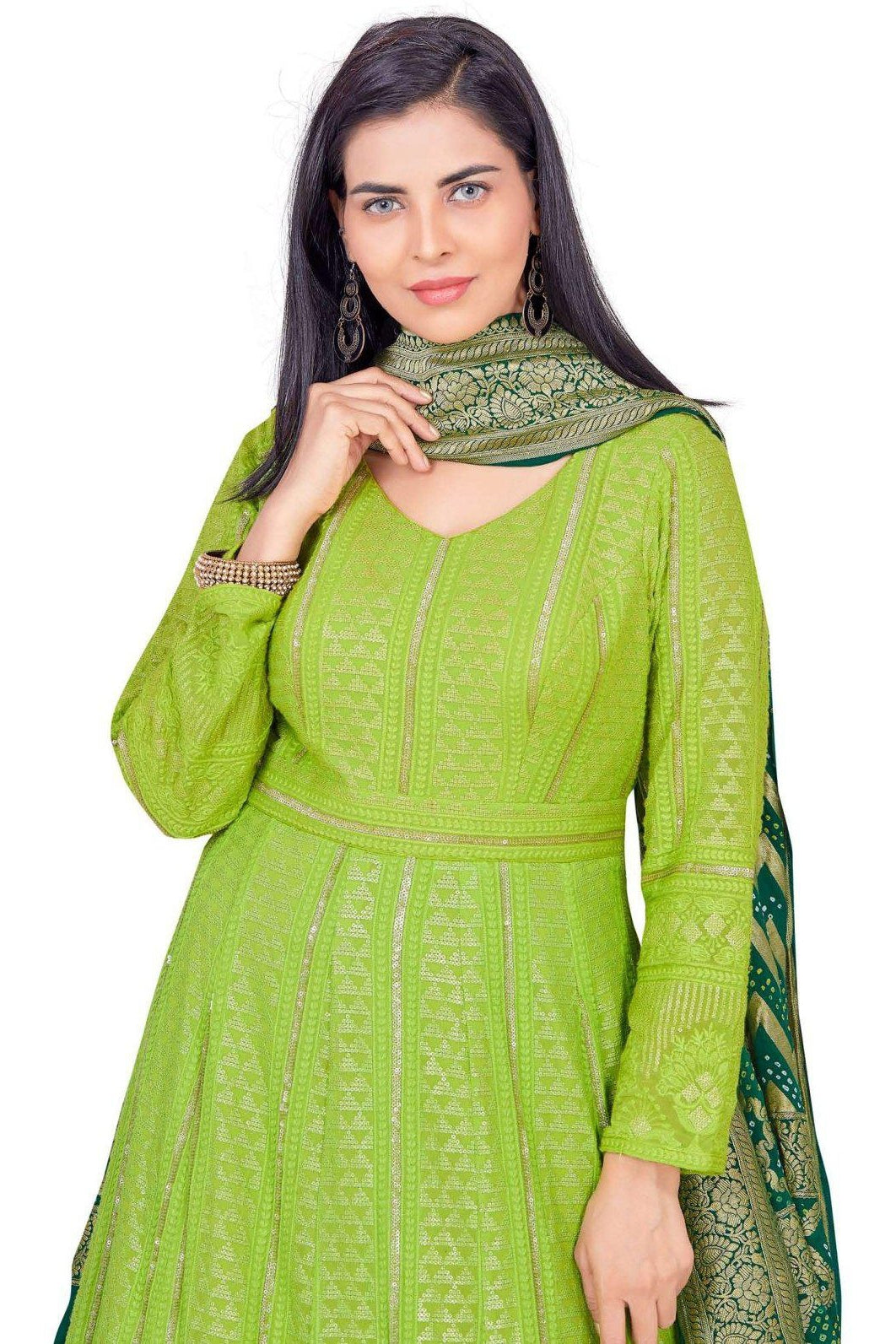 Gorgeous Ombre Green Lucknowi Anarkali Set-AariAmi Boutique