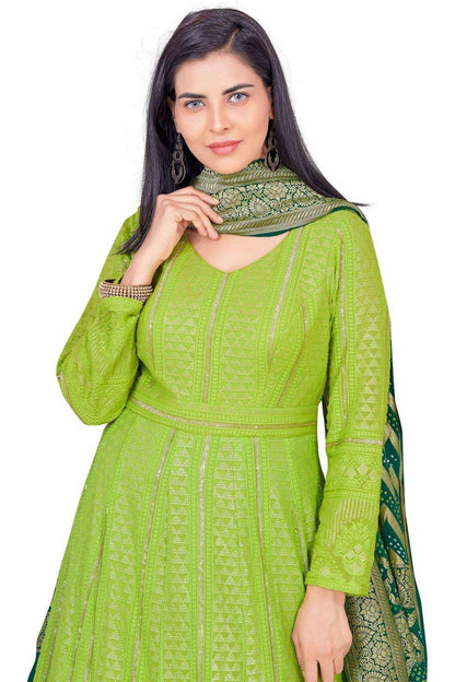 Gorgeous Ombre Green Lucknowi Anarkali Set-AariAmi Boutique