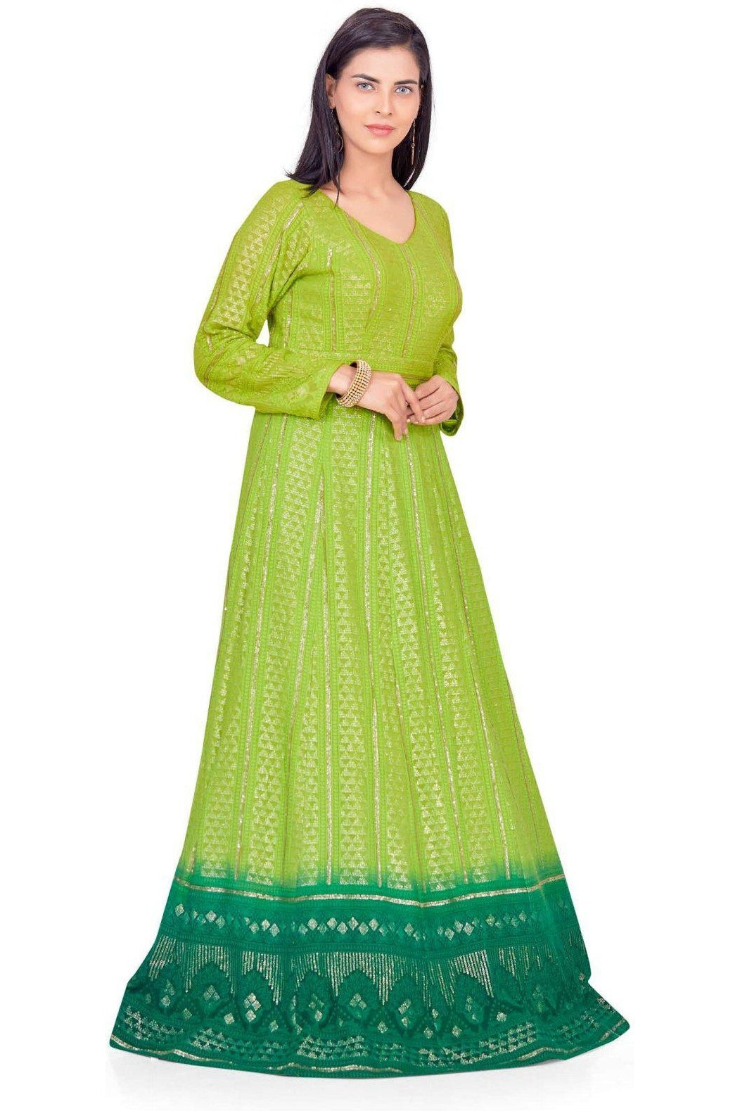 Gorgeous Ombre Green Lucknowi Anarkali Set-AariAmi Boutique