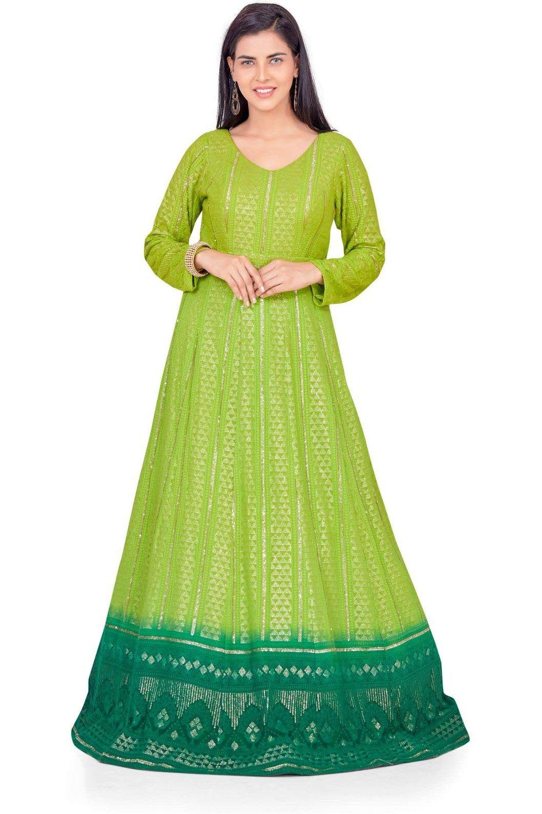 Gorgeous Ombre Green Lucknowi Anarkali Set-AariAmi Boutique