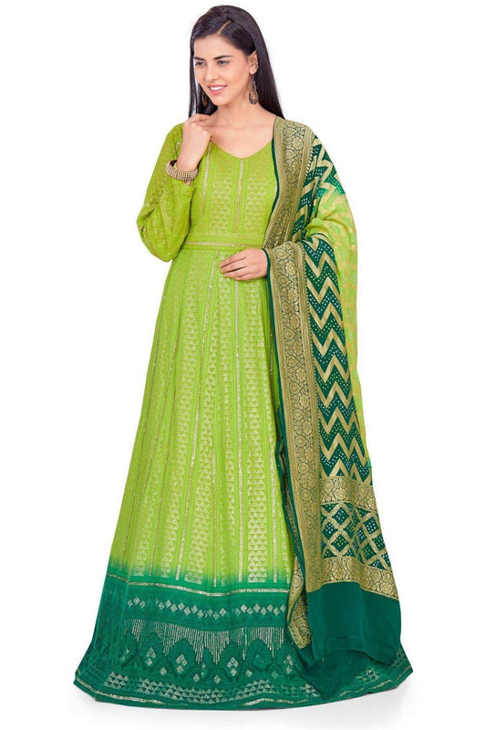 Gorgeous Ombre Green Lucknowi Anarkali Set-AariAmi Boutique