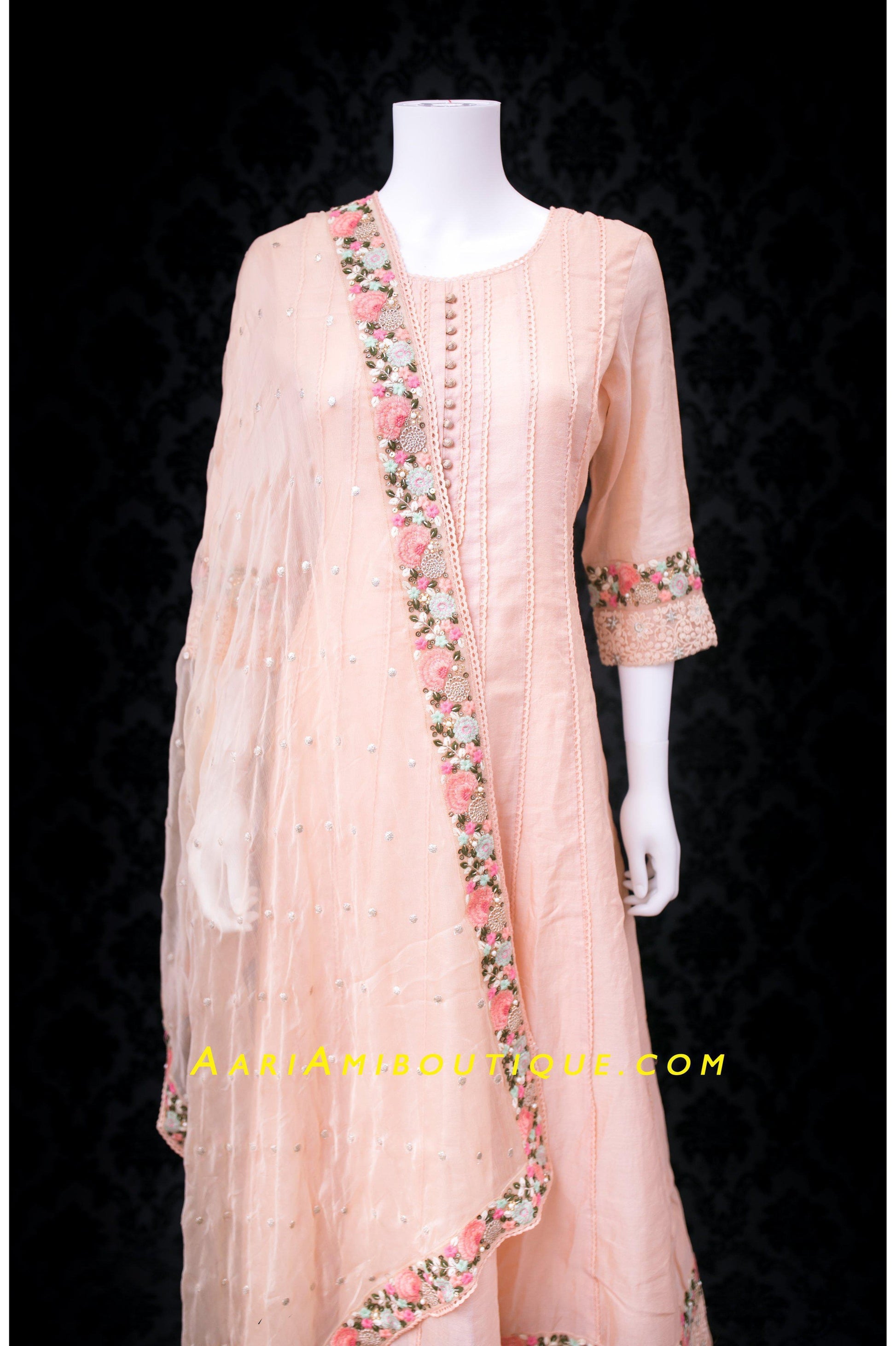 Gorgeous Peach Embroidered Anarkali Set-AariAmi Boutique