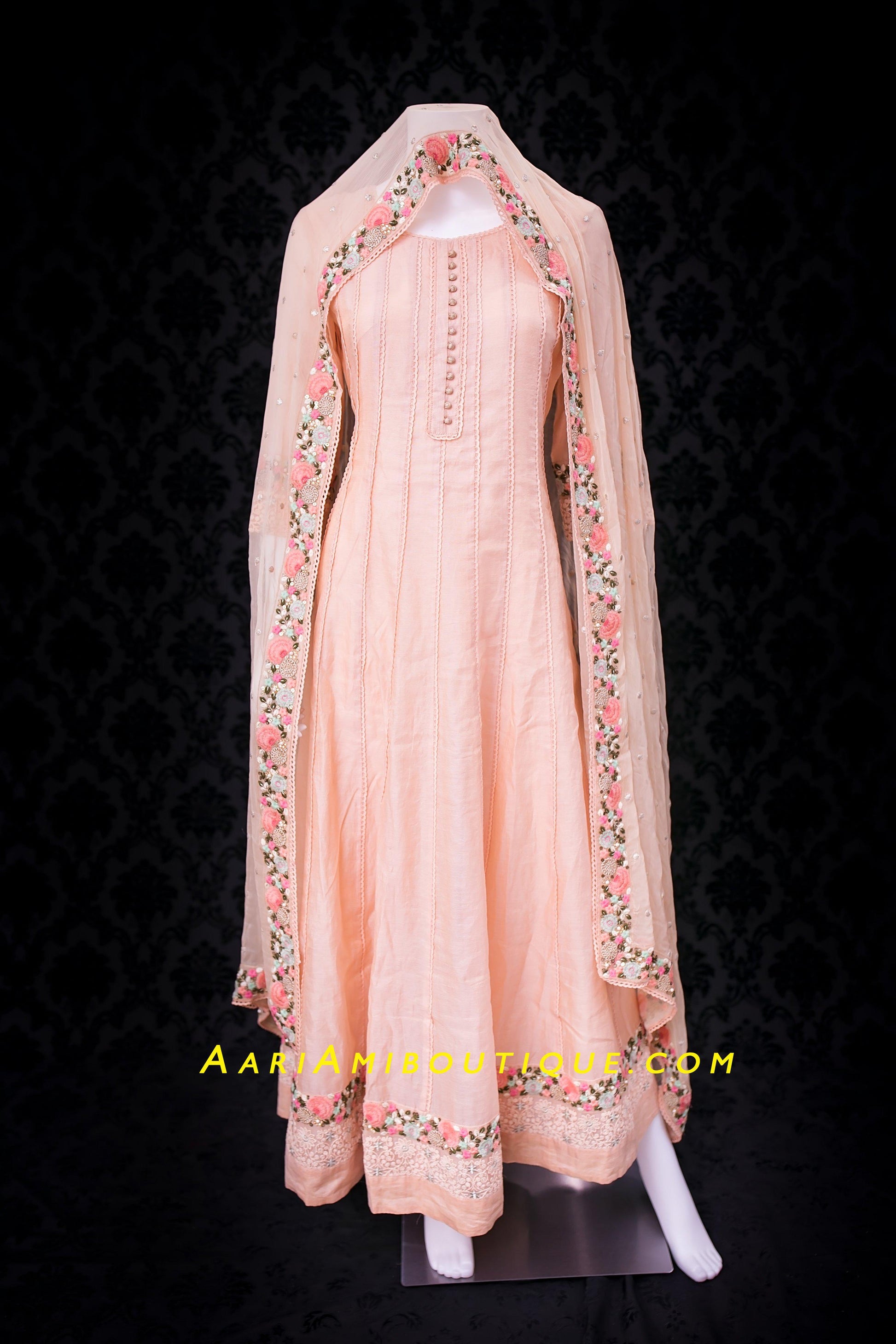 Gorgeous Peach Embroidered Anarkali Set-AariAmi Boutique