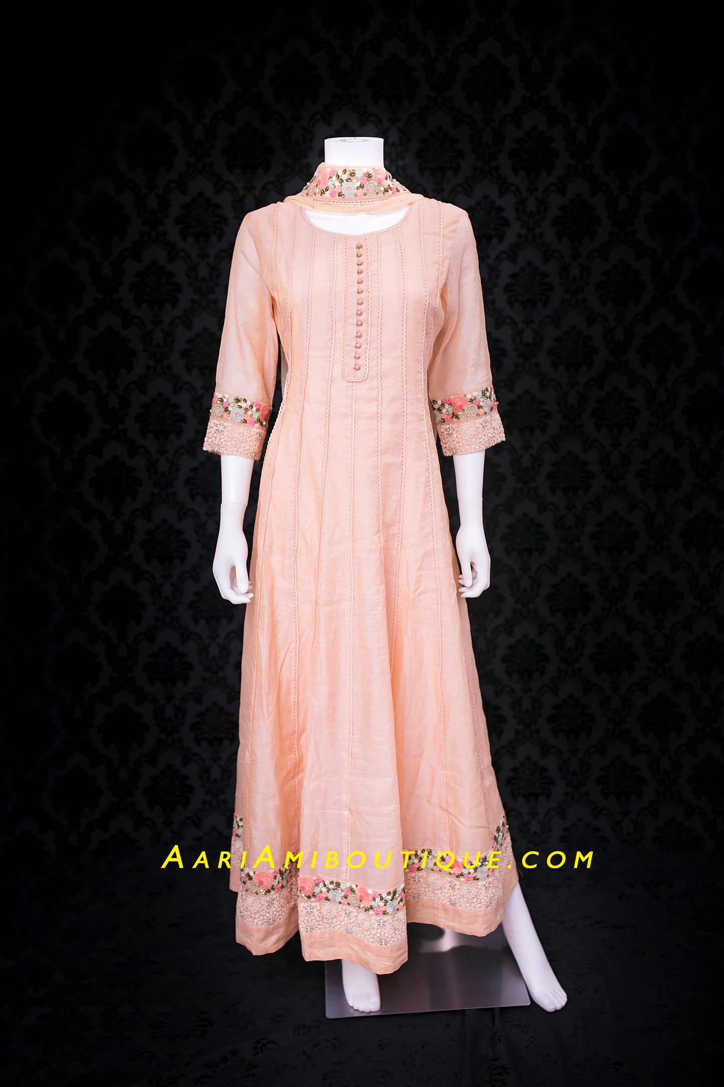 Gorgeous Peach Embroidered Anarkali Set-AariAmi Boutique