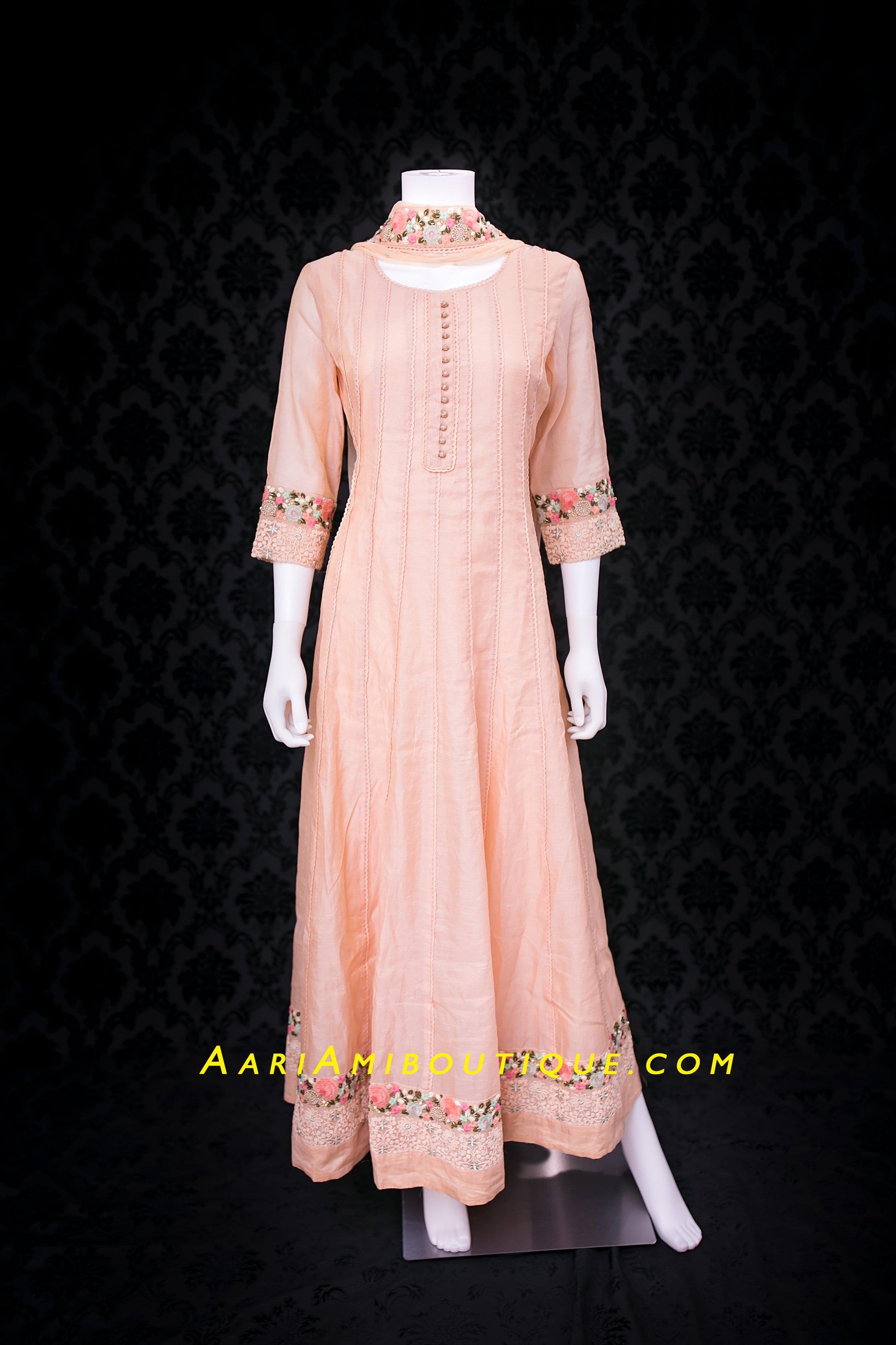 Gorgeous Peach Embroidered Anarkali Set-AariAmi Boutique