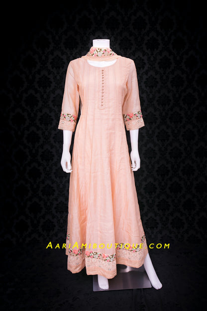 Gorgeous Peach Embroidered Anarkali Set-AariAmi Boutique