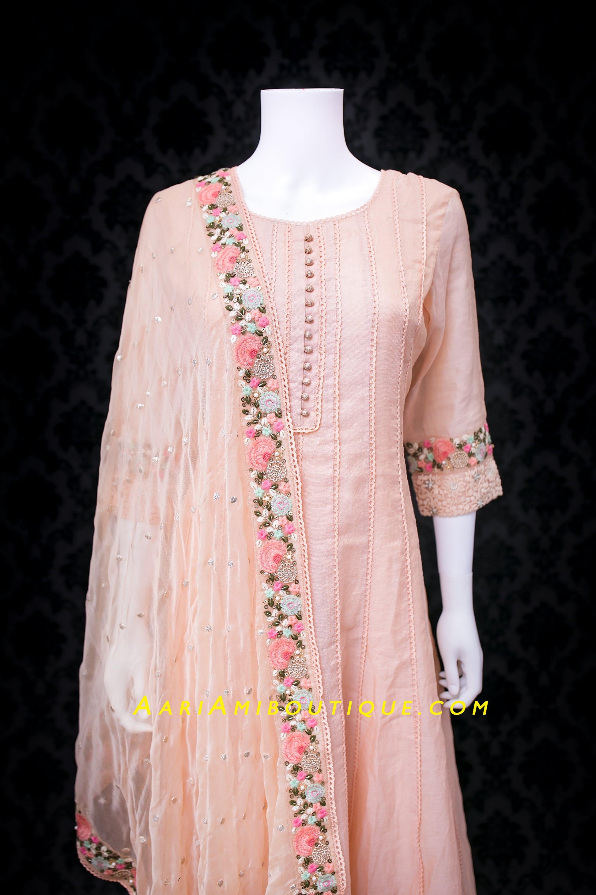 Gorgeous Peach Embroidered Anarkali Set-AariAmi Boutique