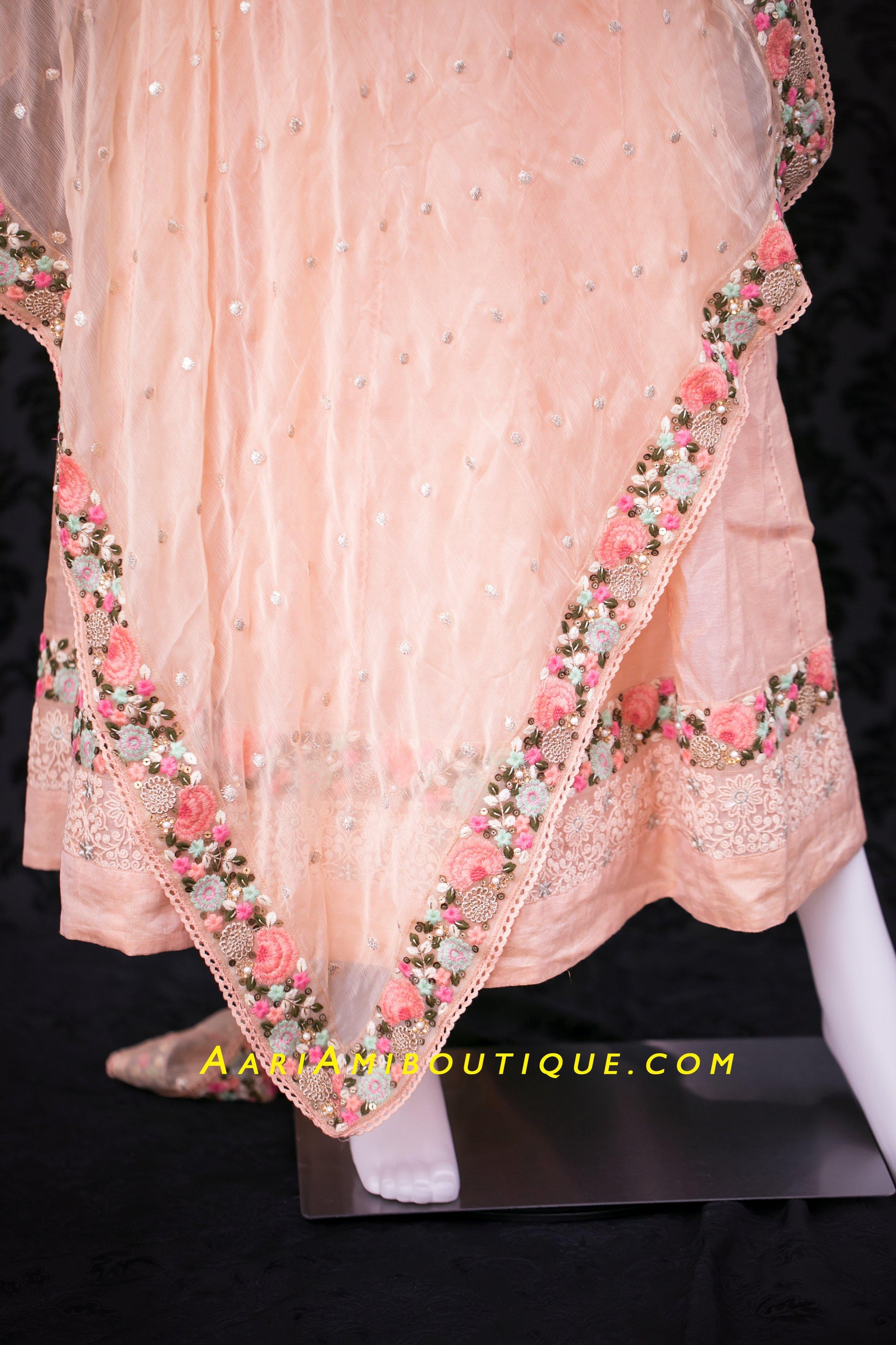 Gorgeous Peach Embroidered Anarkali Set-AariAmi Boutique