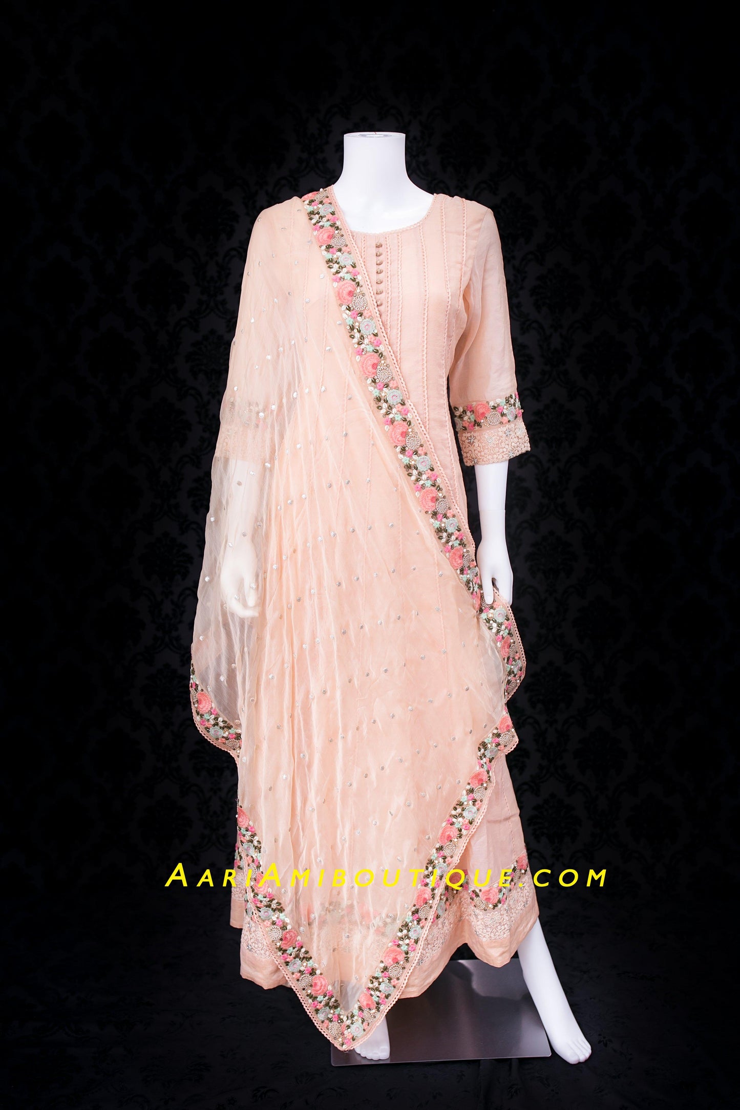 Gorgeous Peach Embroidered Anarkali Set-AariAmi Boutique