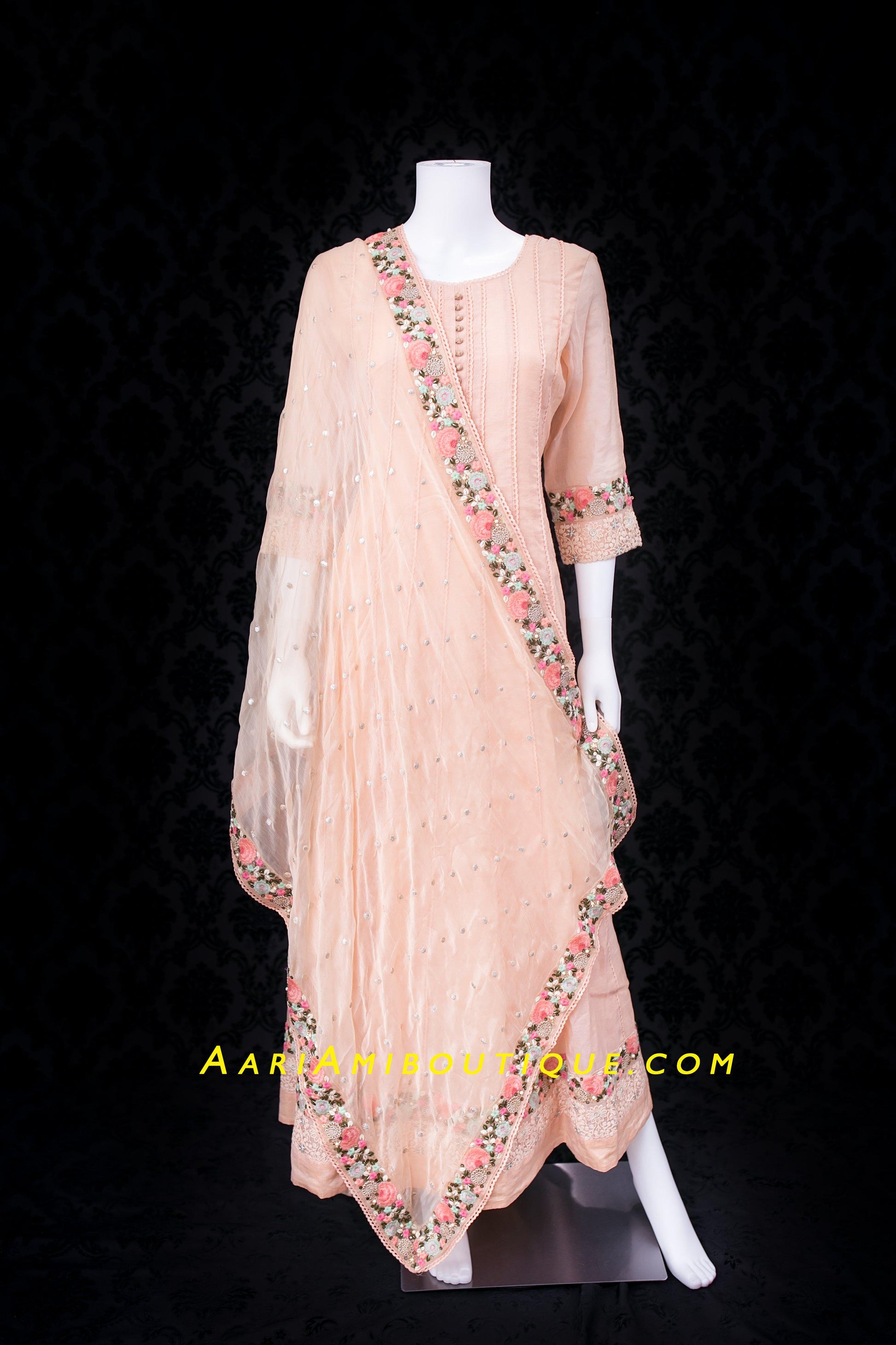 Gorgeous Peach Embroidered Anarkali Set-AariAmi Boutique