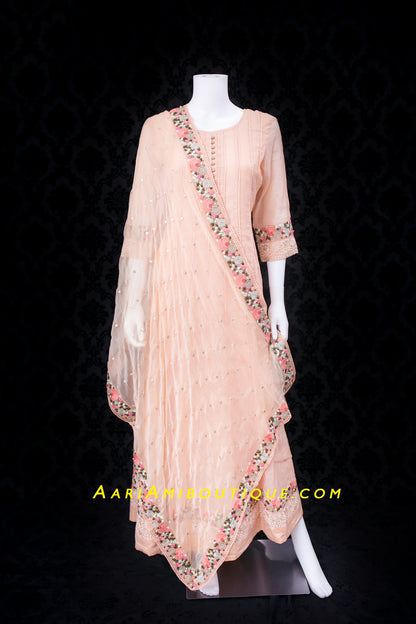 Gorgeous Peach Embroidered Anarkali Set-AariAmi Boutique