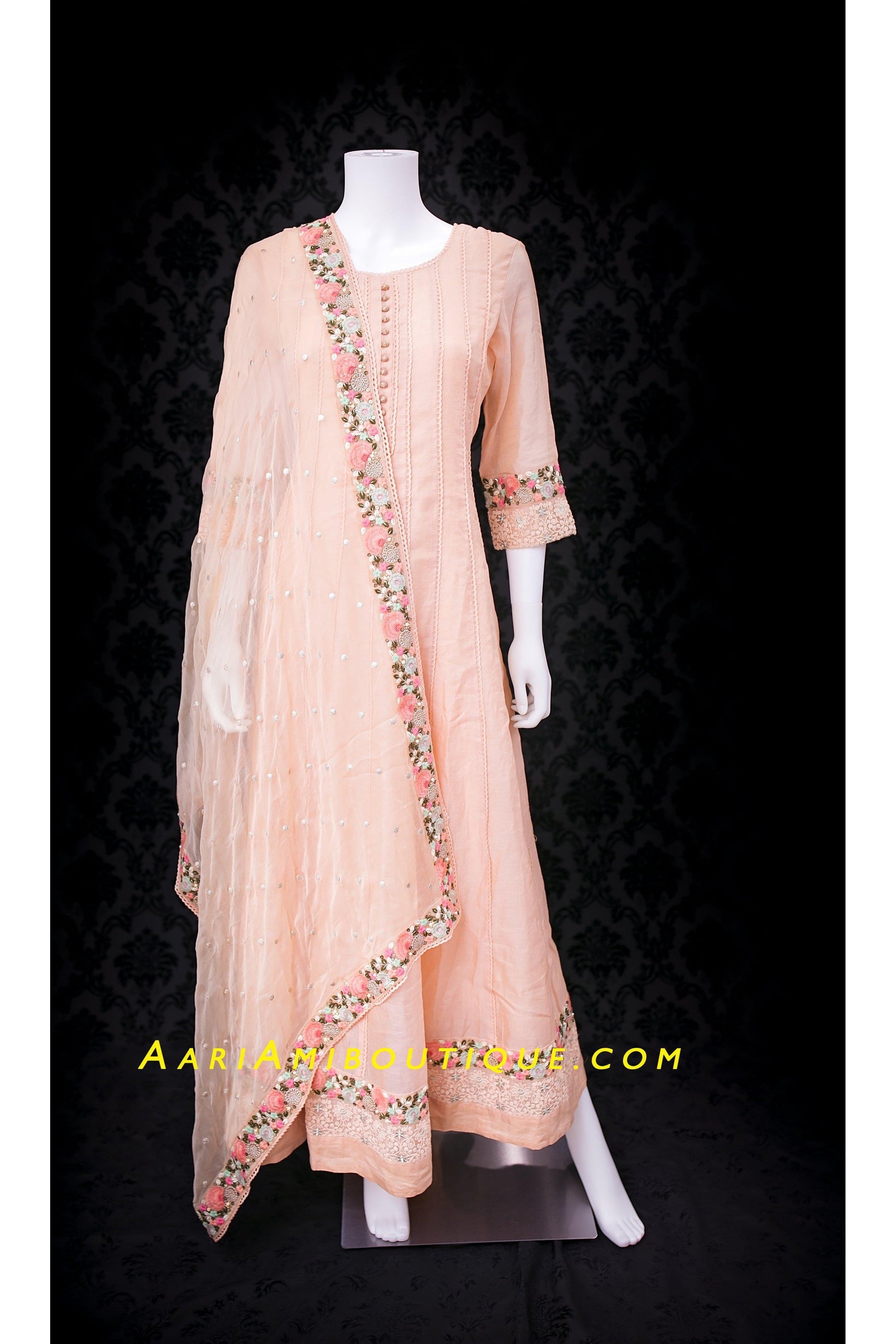 Gorgeous Peach Embroidered Anarkali Set-AariAmi Boutique