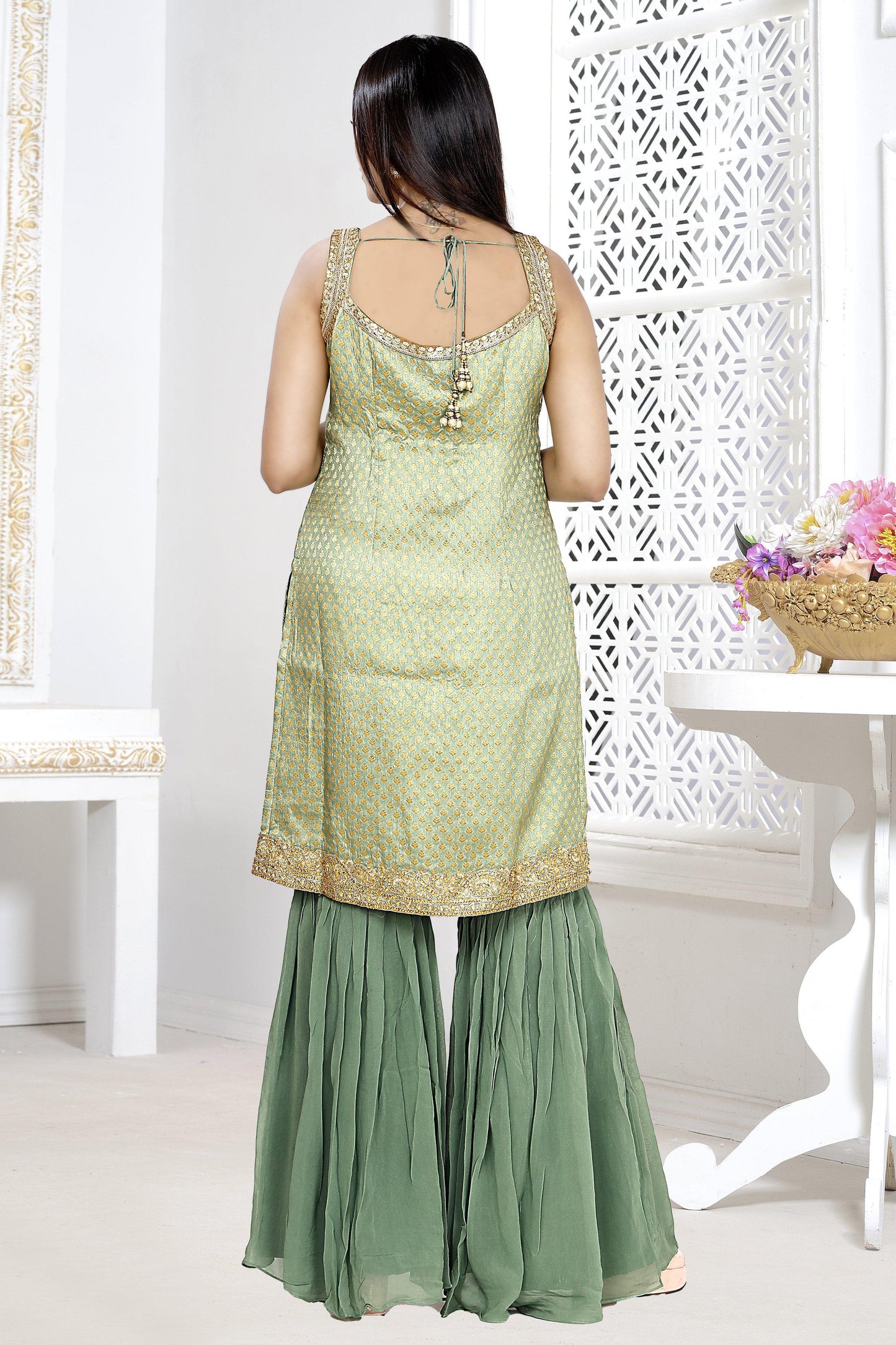 Green Brocade Silk Sharara Set-AariAmi Boutique