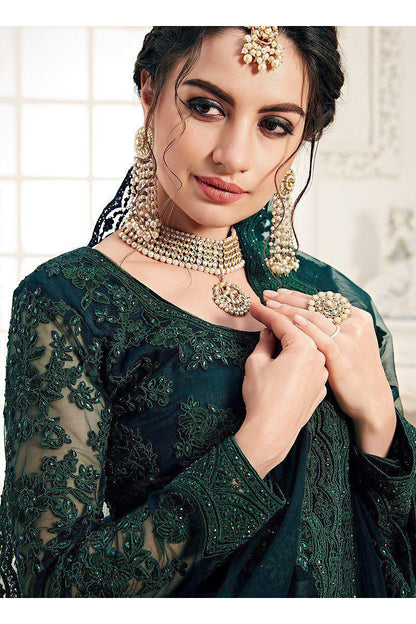 Green Embroidered Net Lehenga Set-AariAmi Boutique