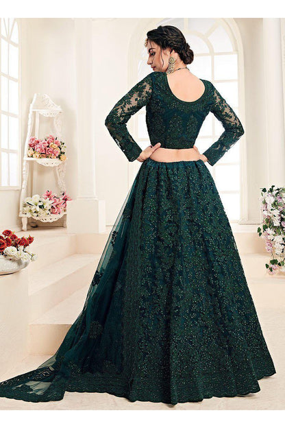 Green Embroidered Net Lehenga Set-AariAmi Boutique