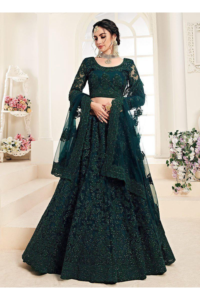 Green Embroidered Net Lehenga Set-AariAmi Boutique