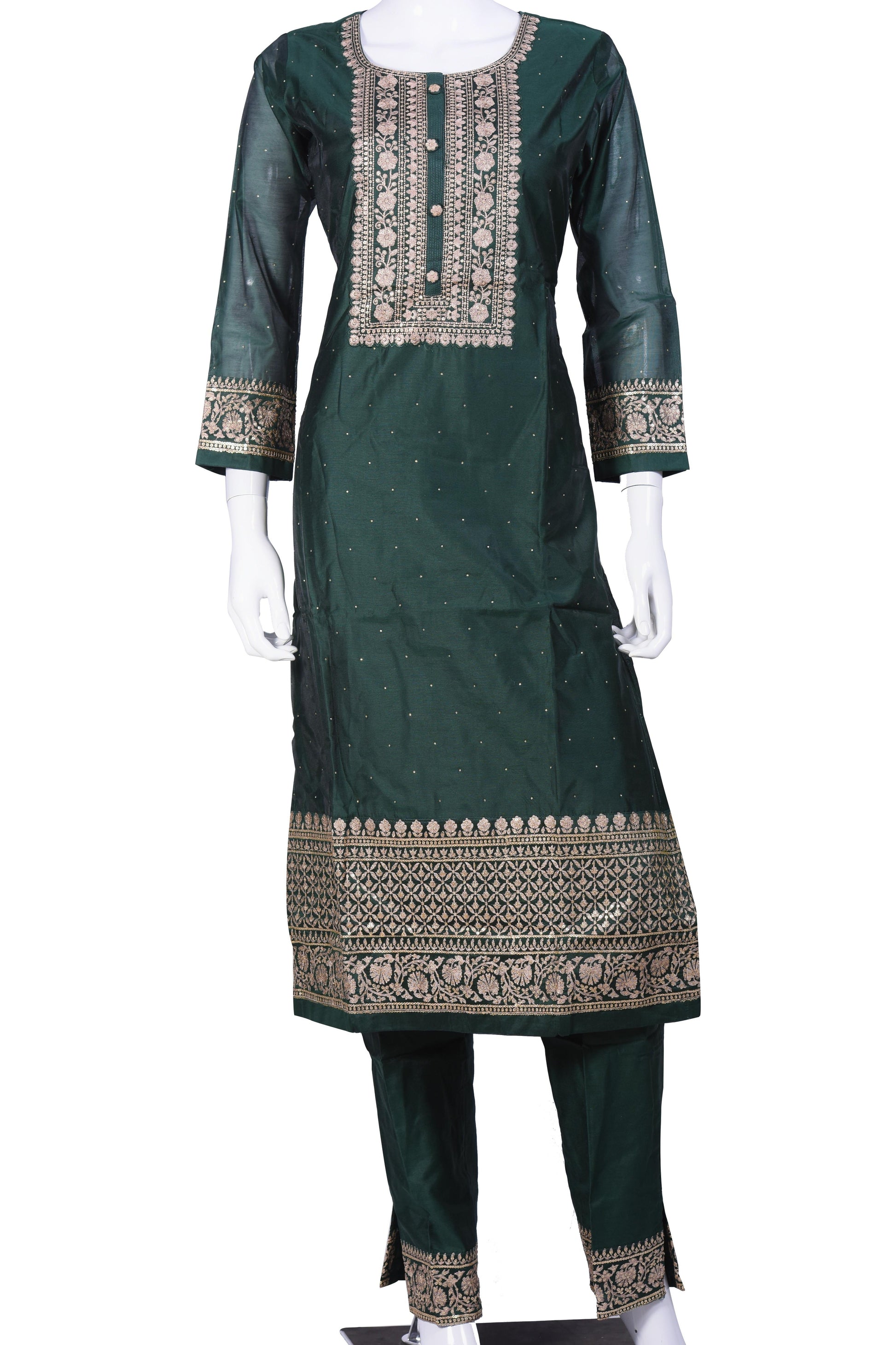 Green n Gold Salwar Kurta Set-AariAmi Boutique