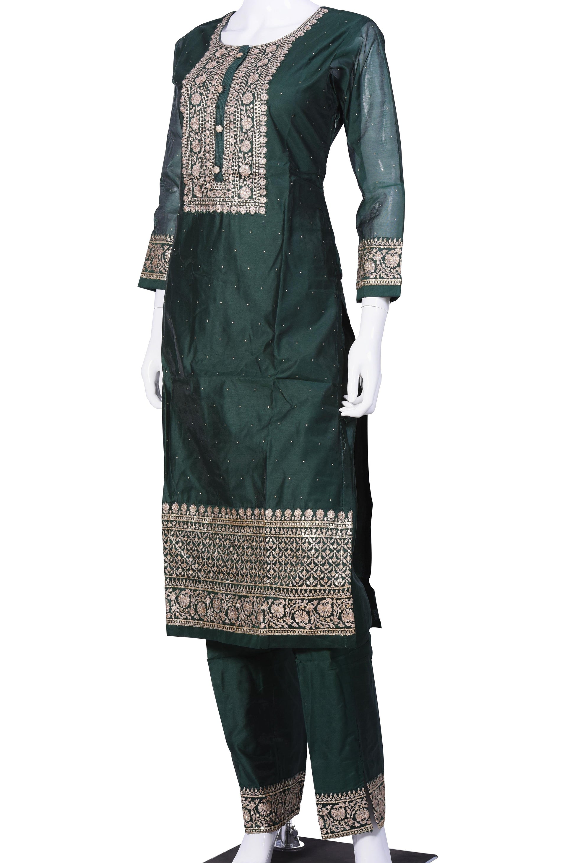 Green n Gold Salwar Kurta Set-AariAmi Boutique
