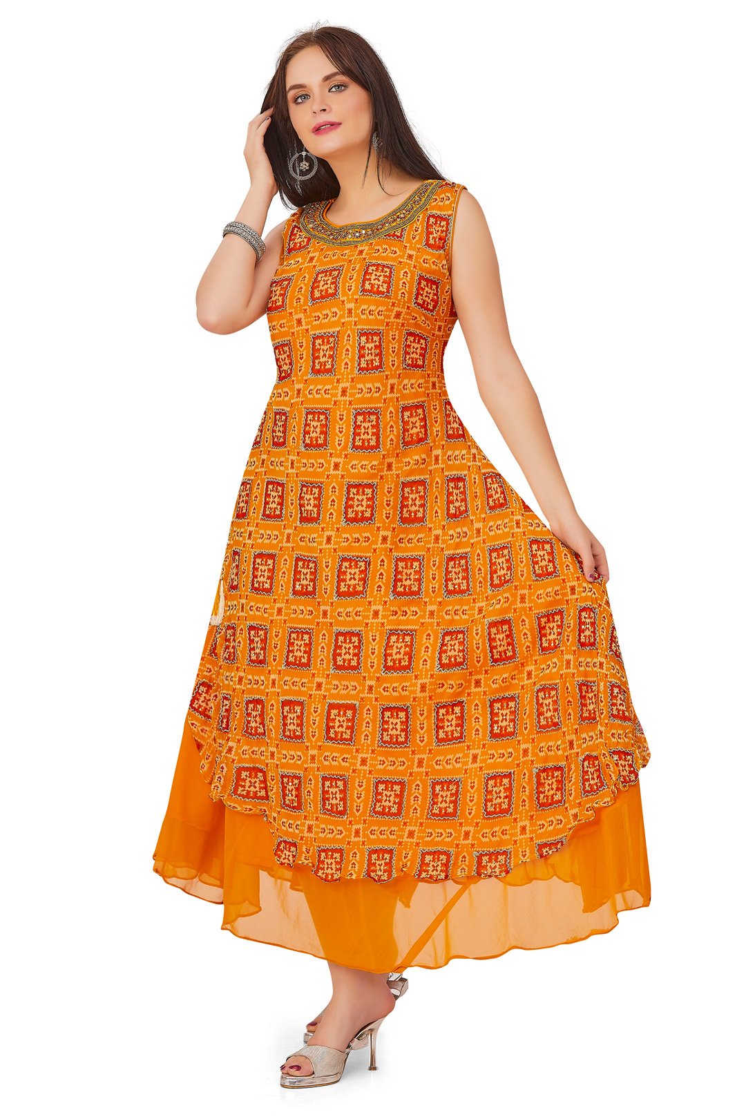Honey Orange Patola Kurti Set-AariAmi Boutique