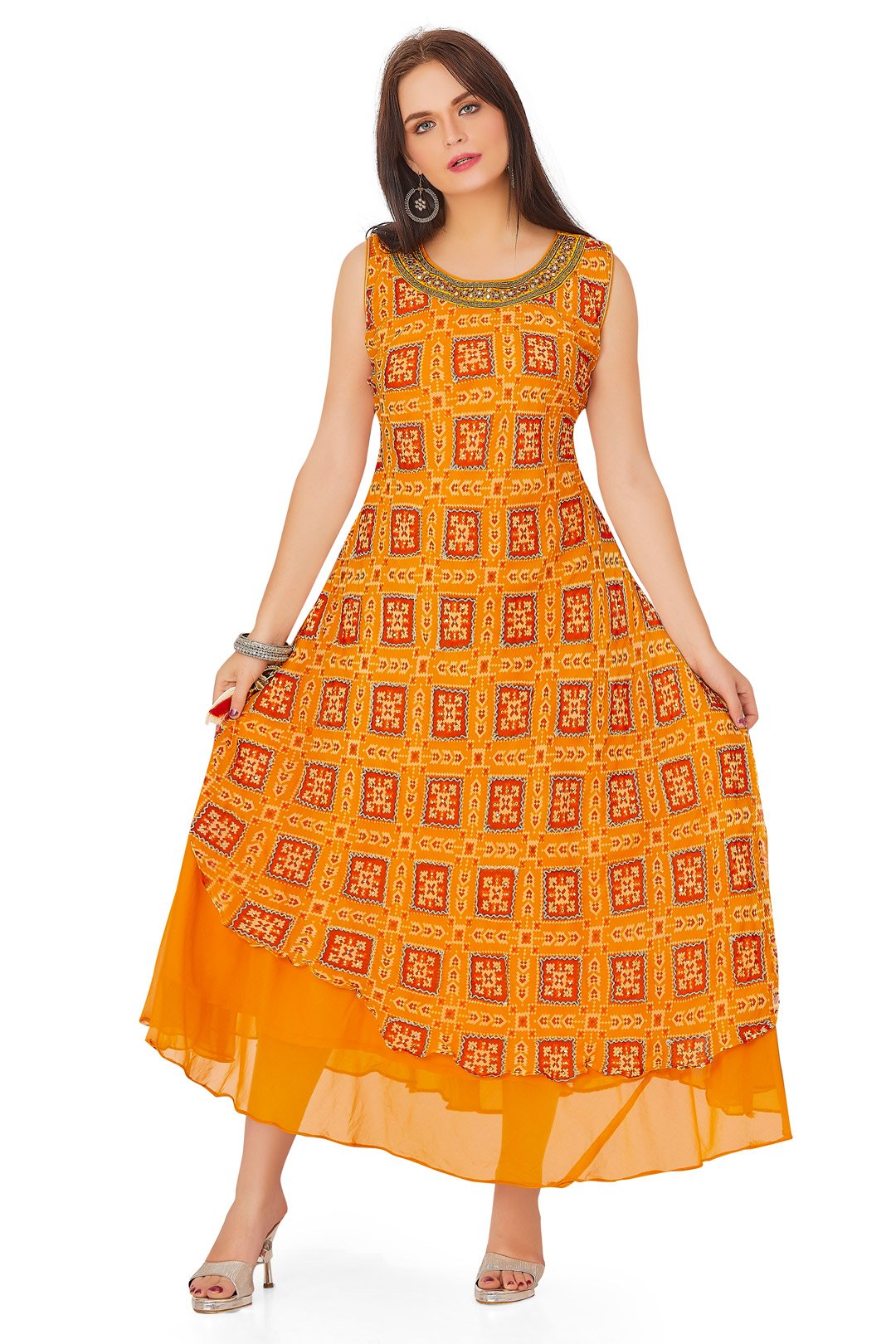 Honey Orange Patola Kurti Set-AariAmi Boutique