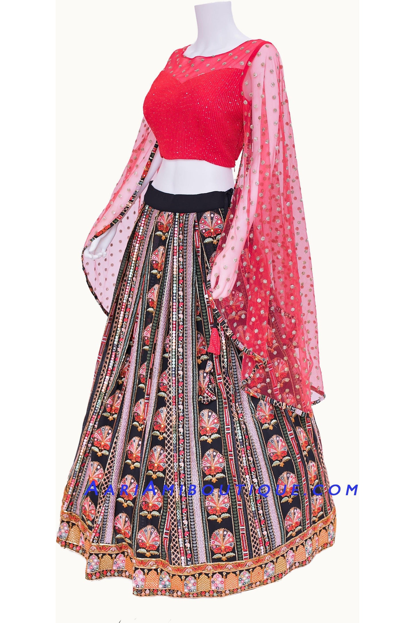 Hypnotizing Red and Black Embroidered Lehenga set-AariAmi Boutique