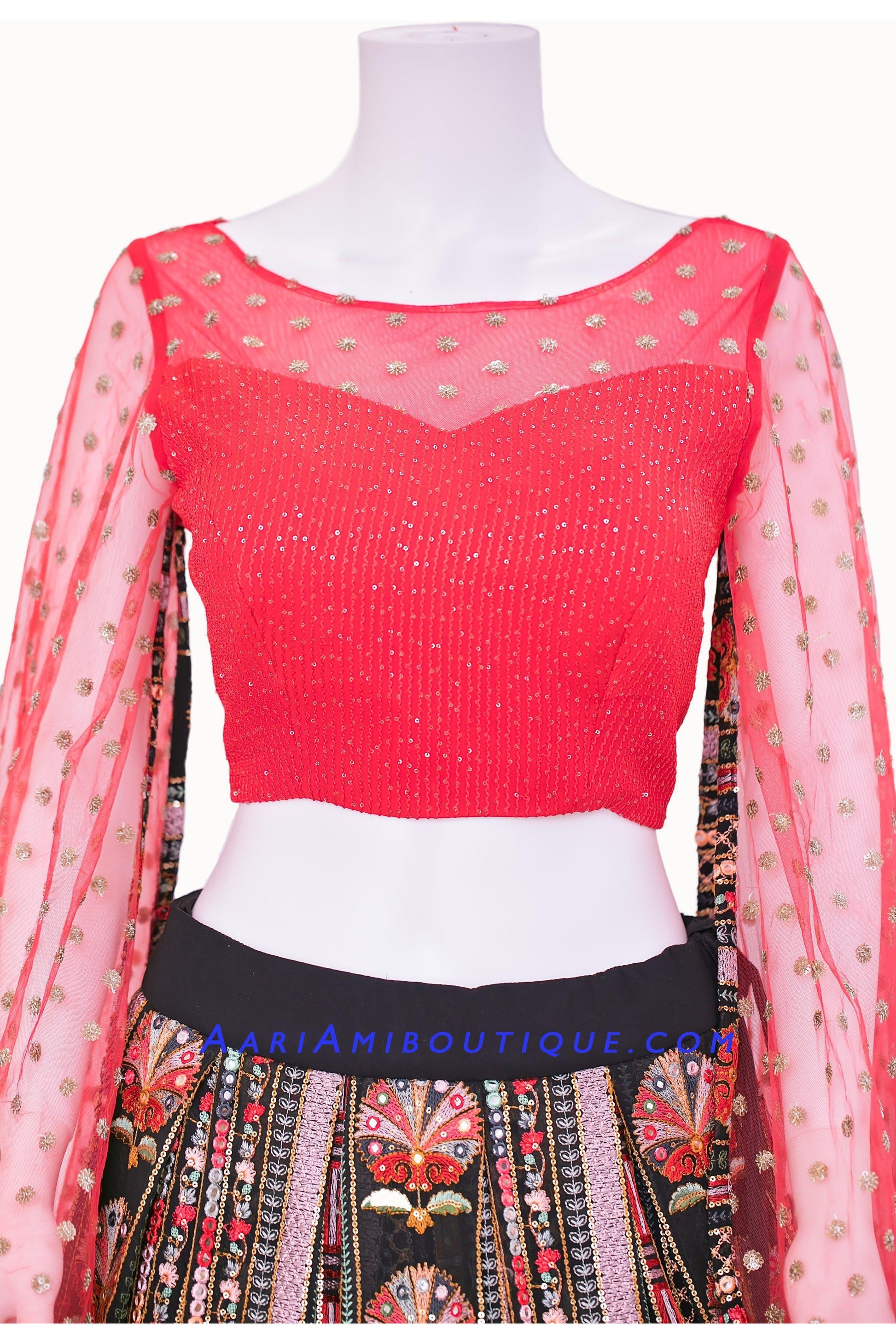 Hypnotizing Red and Black Embroidered Lehenga set-AariAmi Boutique