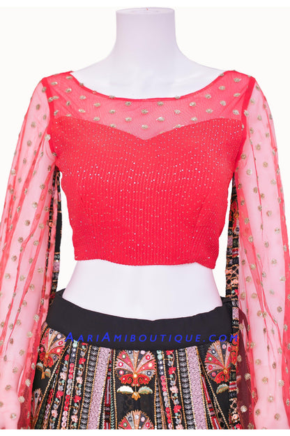 Hypnotizing Red and Black Embroidered Lehenga set-AariAmi Boutique