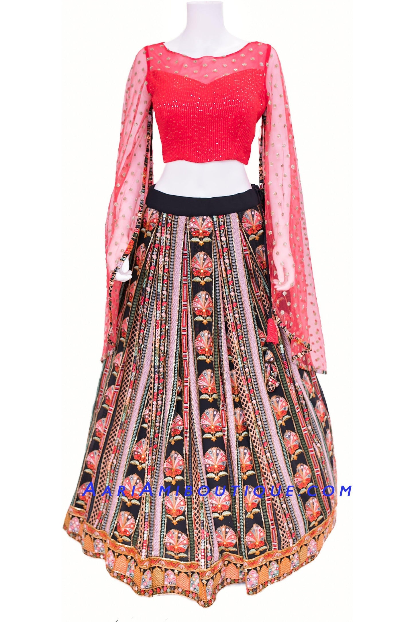 Hypnotizing Red and Black Embroidered Lehenga set-AariAmi Boutique