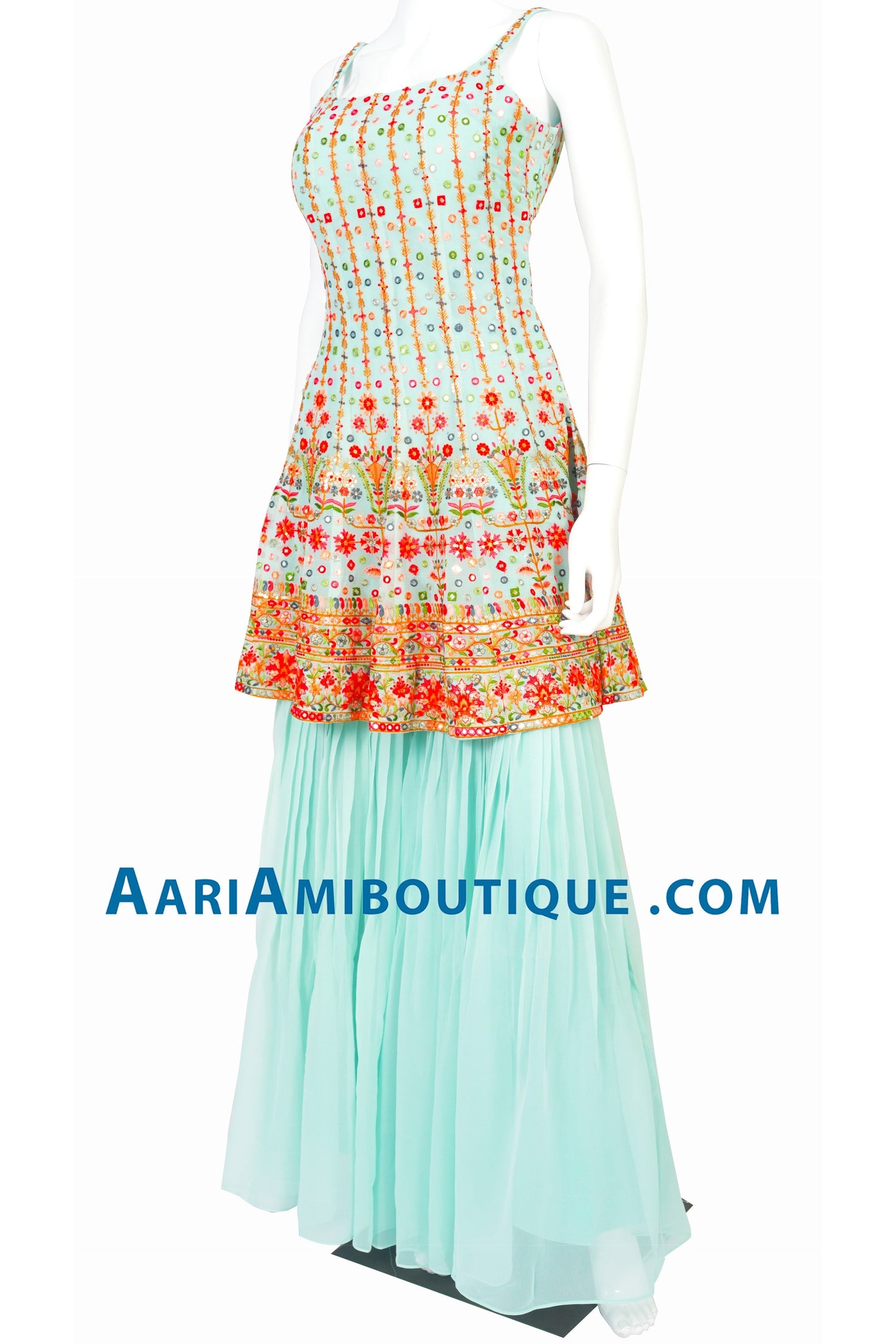 Ice Blue Embroidered Sharara Set-AariAmi Boutique