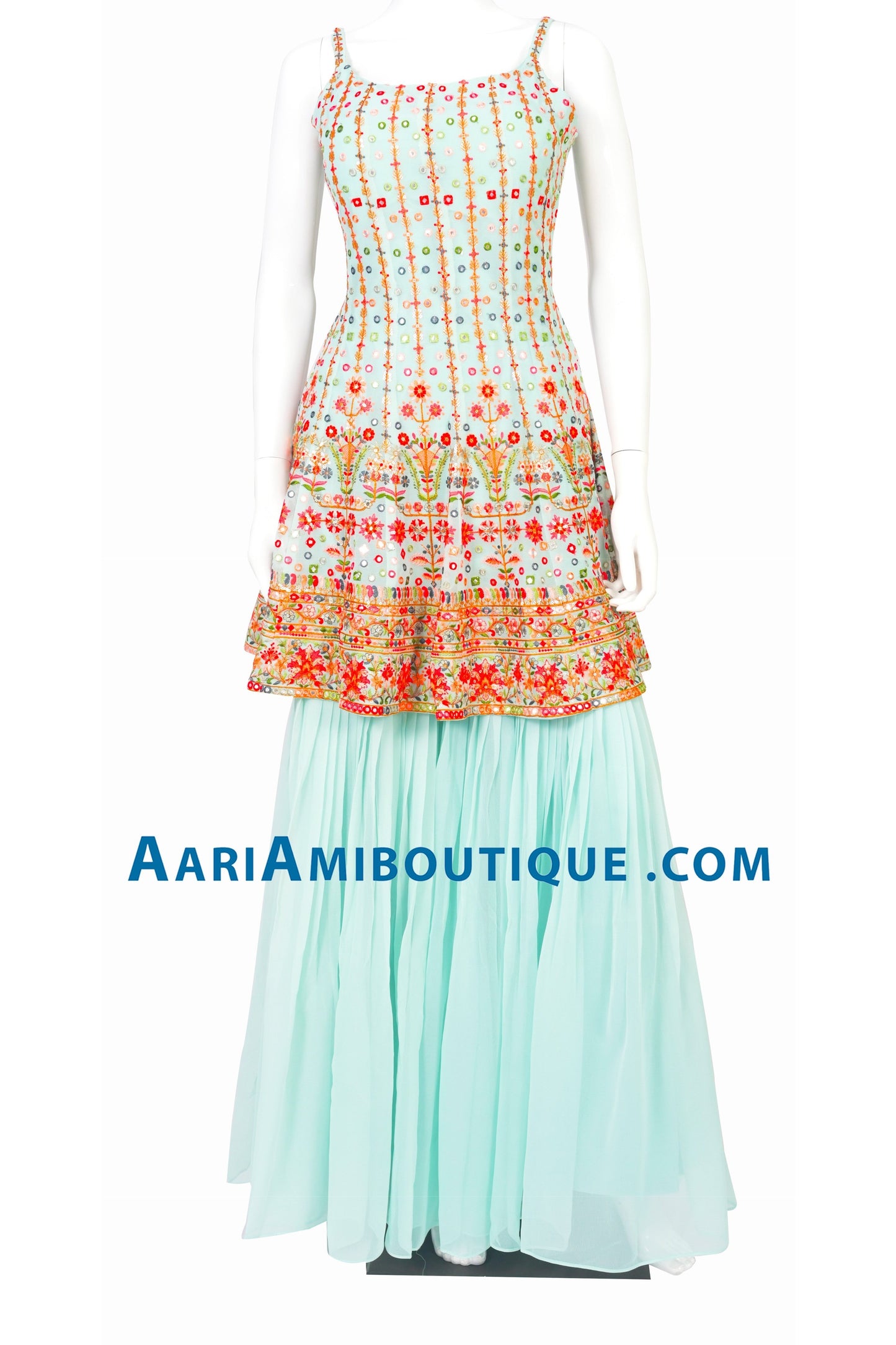 Ice Blue Embroidered Sharara Set-AariAmi Boutique
