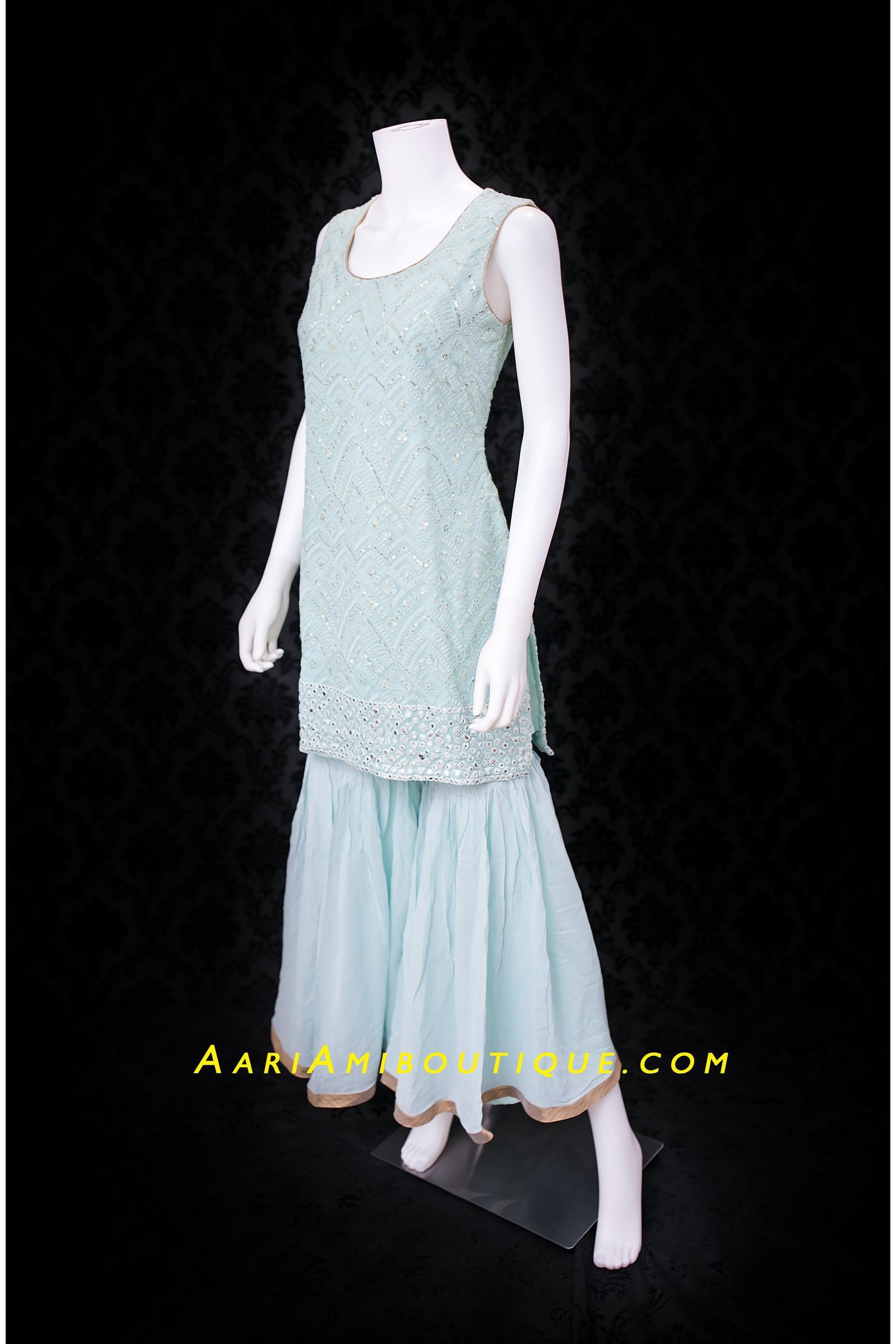 Ice and Spice Blue Gharara Set-AariAmi Boutique
