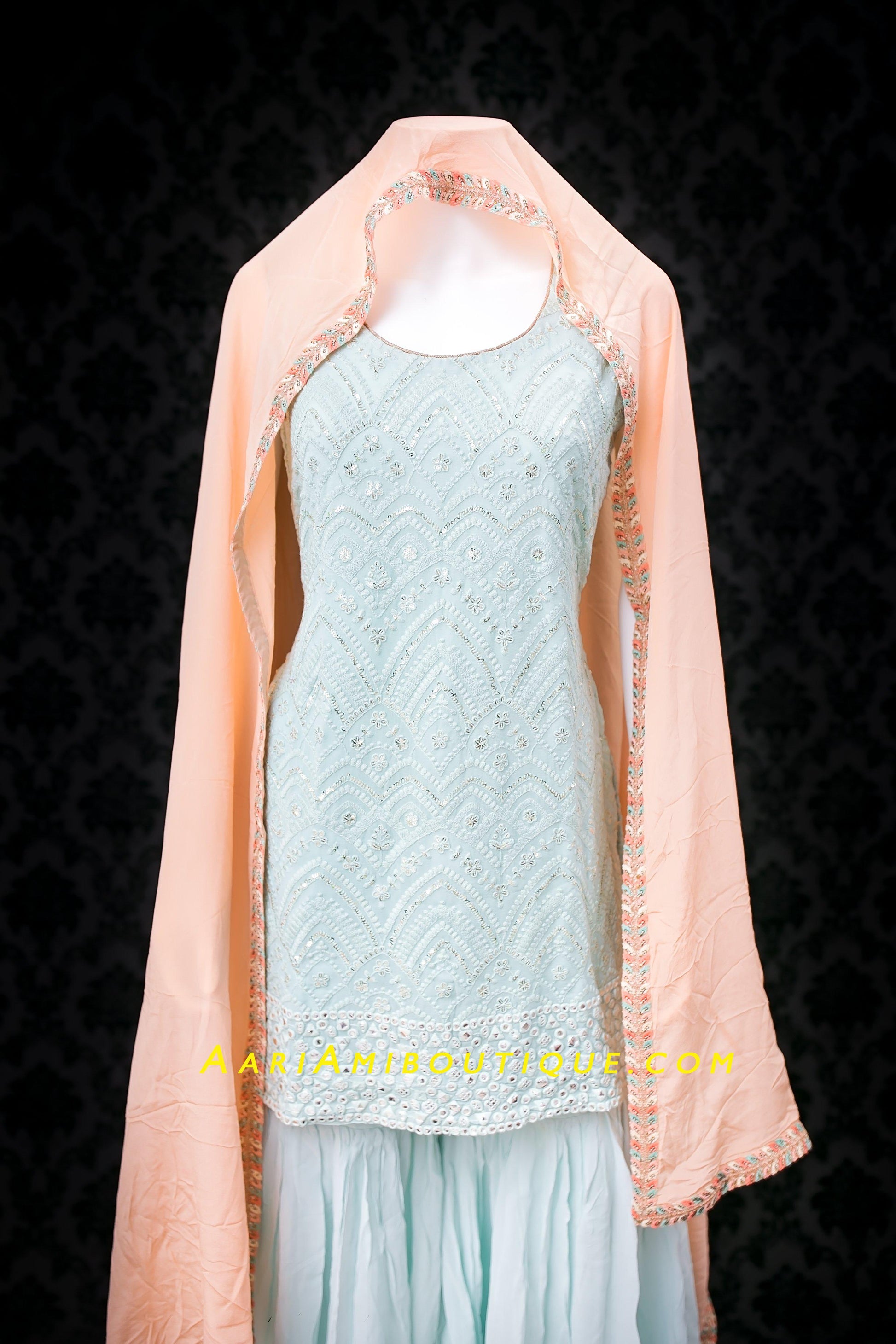 Ice and Spice Blue Gharara Set-AariAmi Boutique